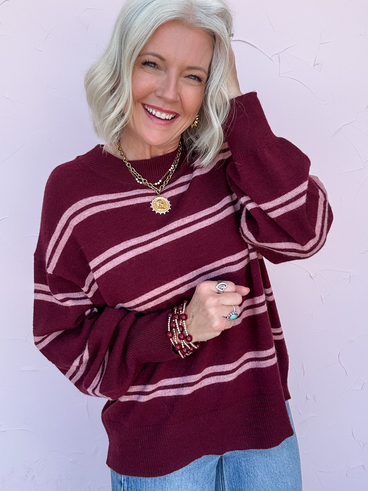 Stripe Scene Sweater | Burgundy
