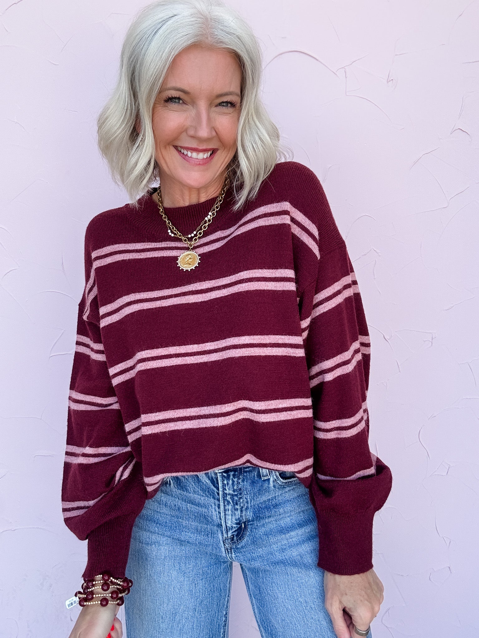 Stripe Scene Sweater | Burgundy