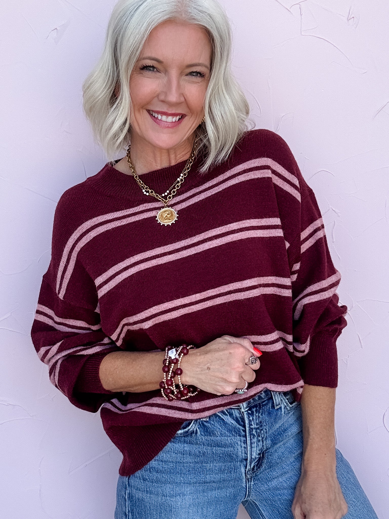 Stripe Scene Sweater | Burgundy