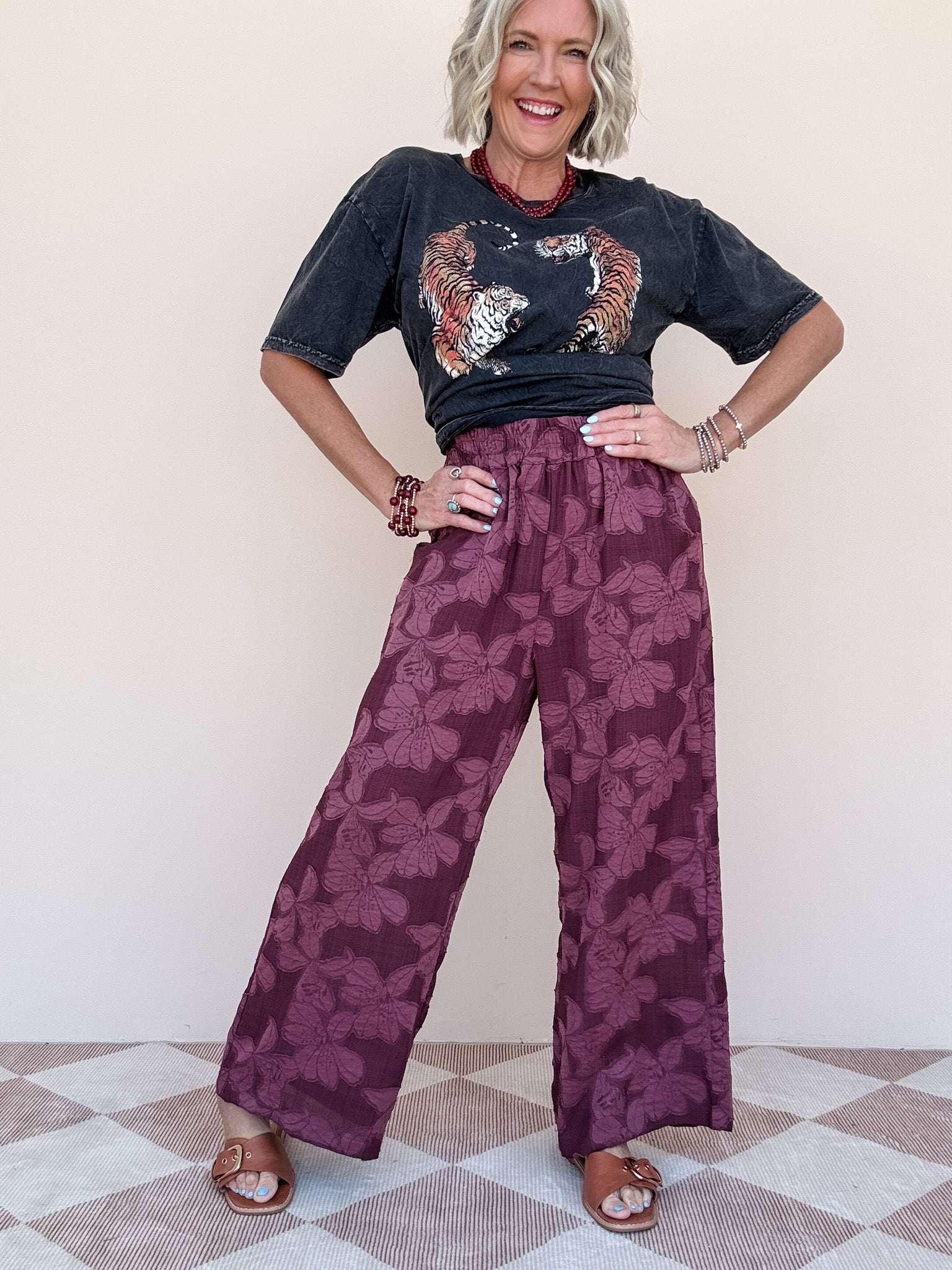 Wine Petal Wide Leg Pants