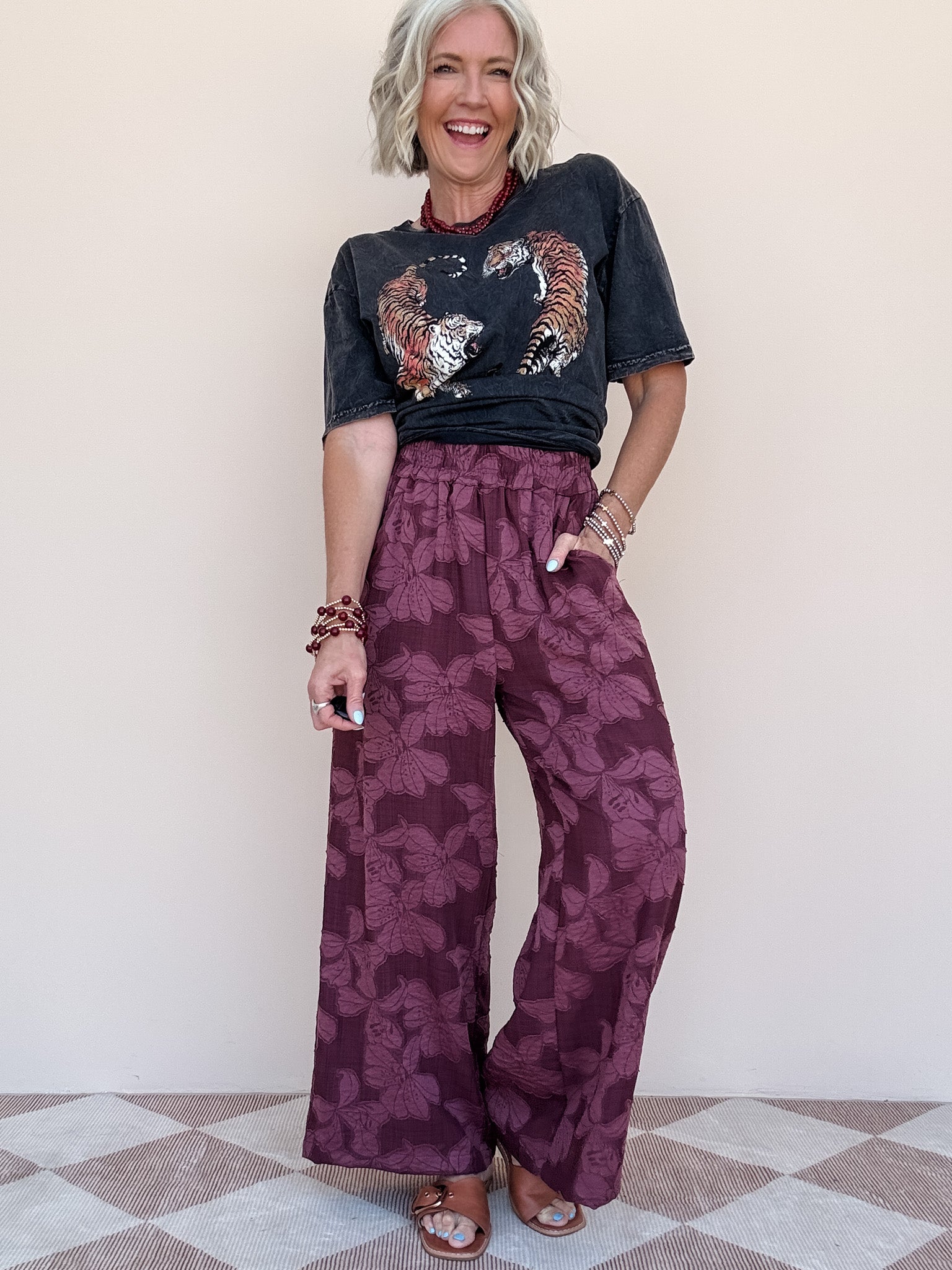 Wine Petal Wide Leg Pants