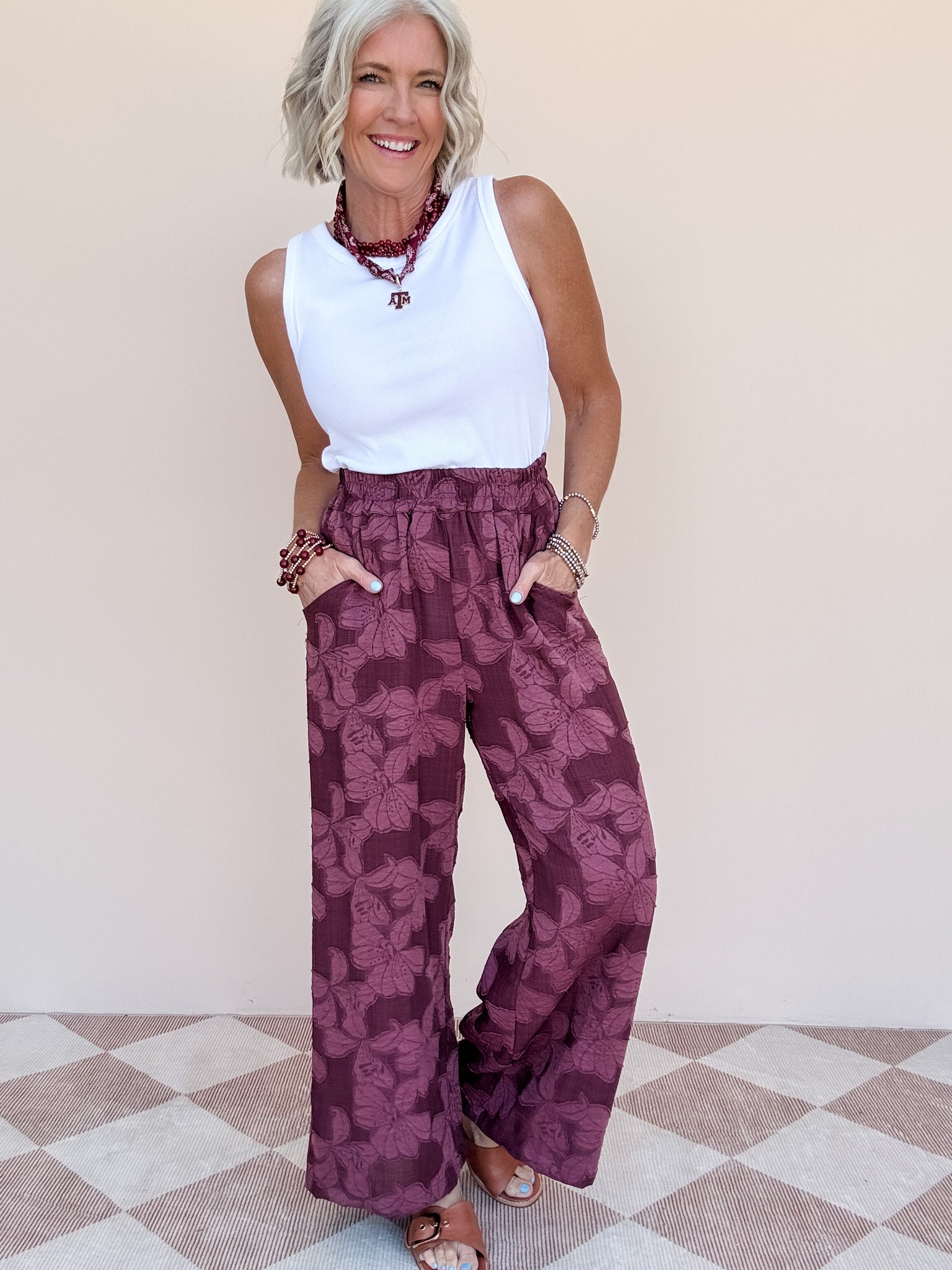 Wine Petal Wide Leg Pants