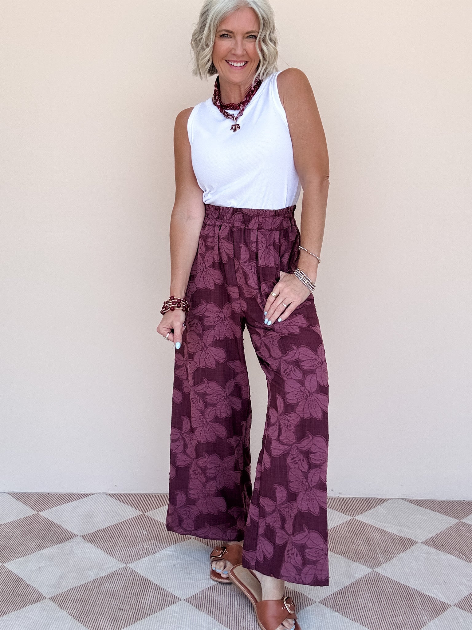 Wine Petal Wide Leg Pants