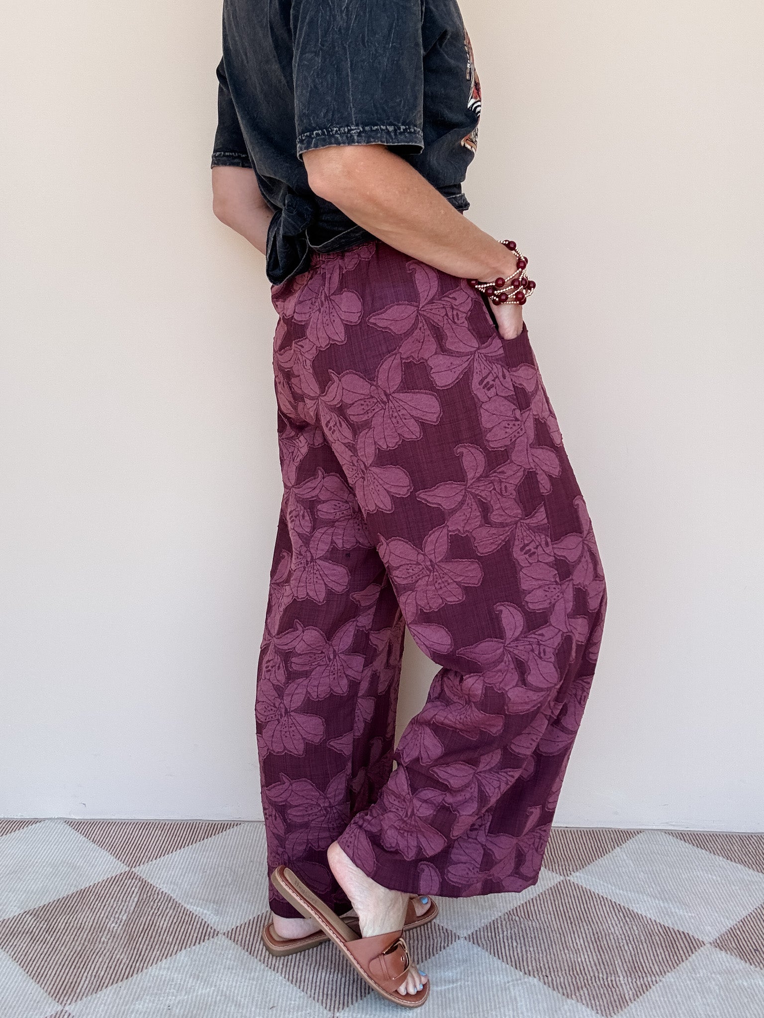 Wine Petal Wide Leg Pants