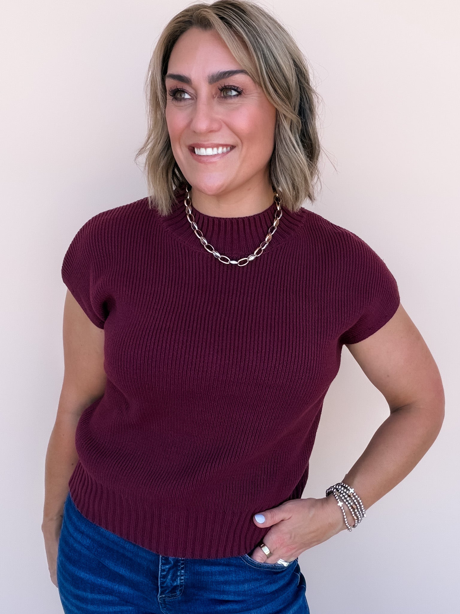 Cottage Lane Knit Top | Burgundy