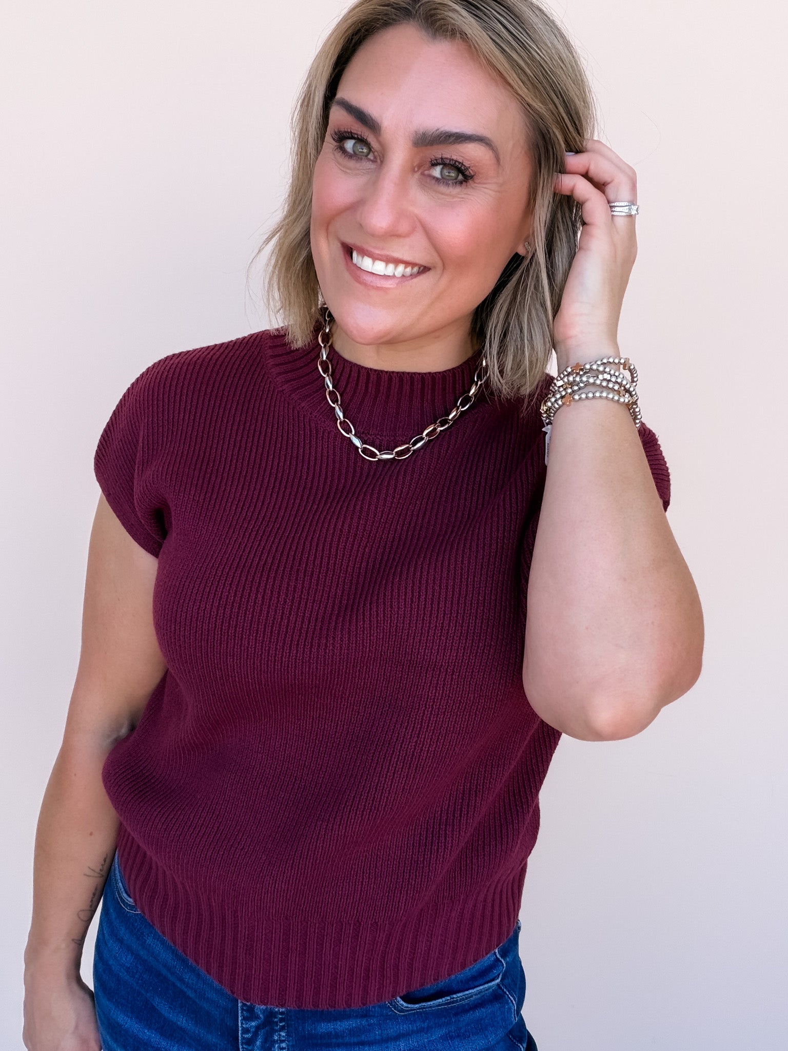 Cottage Lane Knit Top | Burgundy