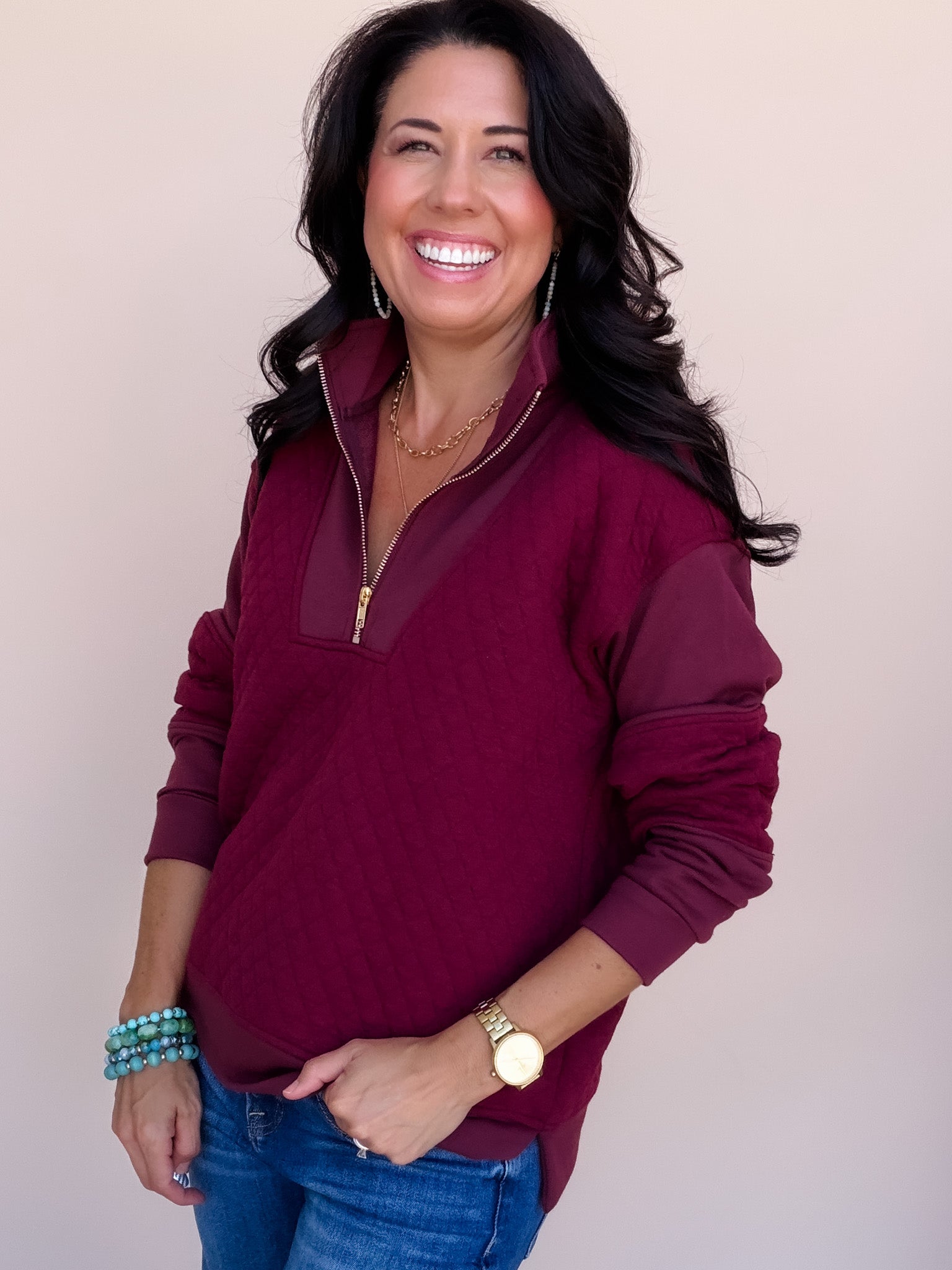 Quilt Trip Pullover | Burgundy