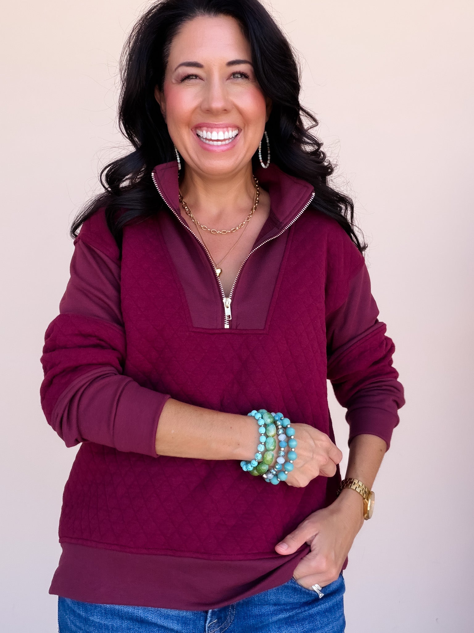 Quilt Trip Pullover | Burgundy