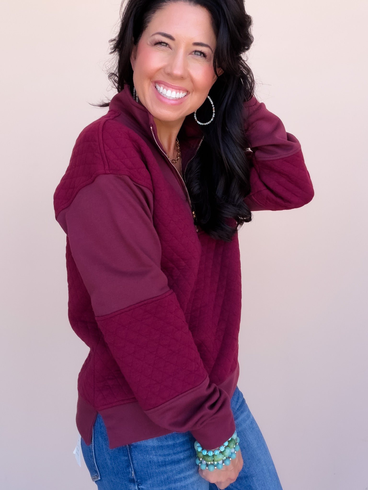 Quilt Trip Pullover | Burgundy