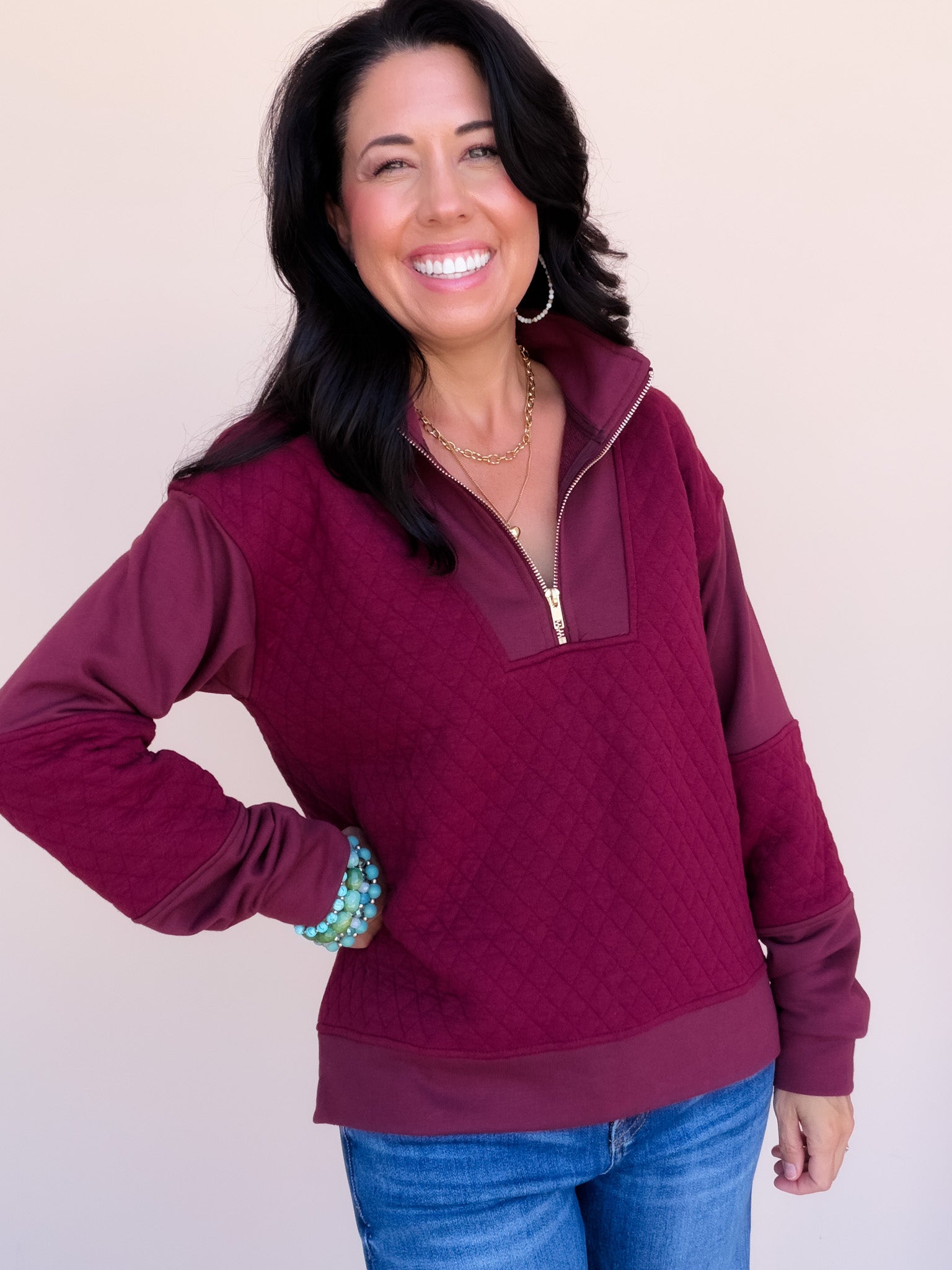 Quilt Trip Pullover | Burgundy