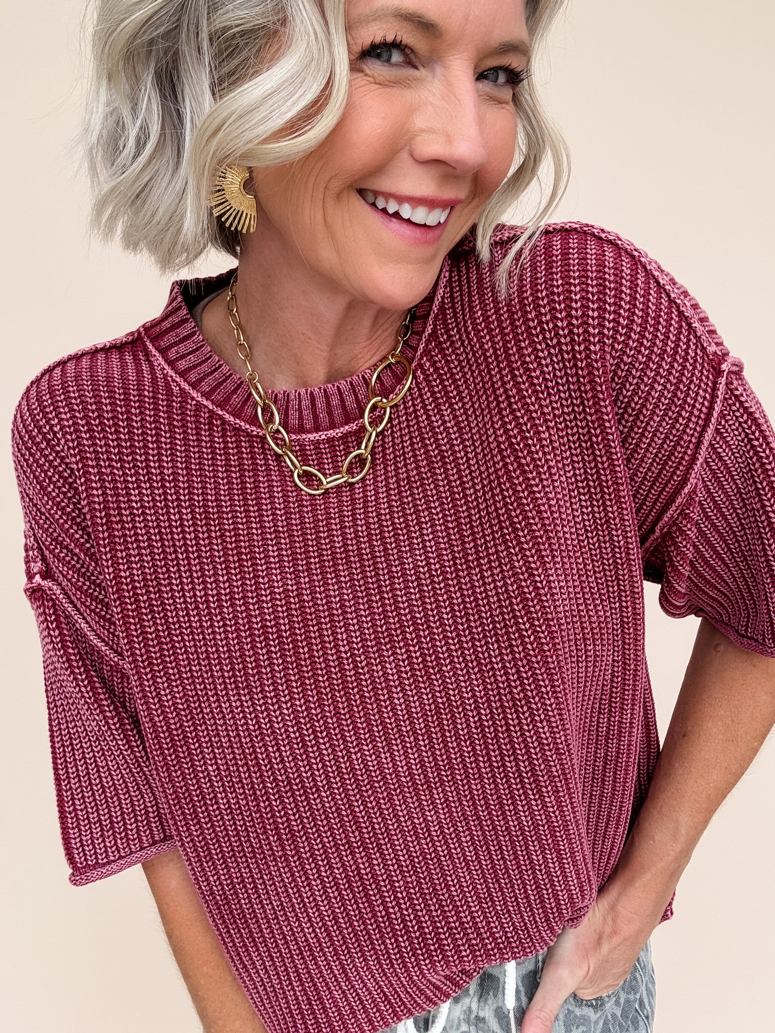 Modern Ease Knit Top | Burgundy