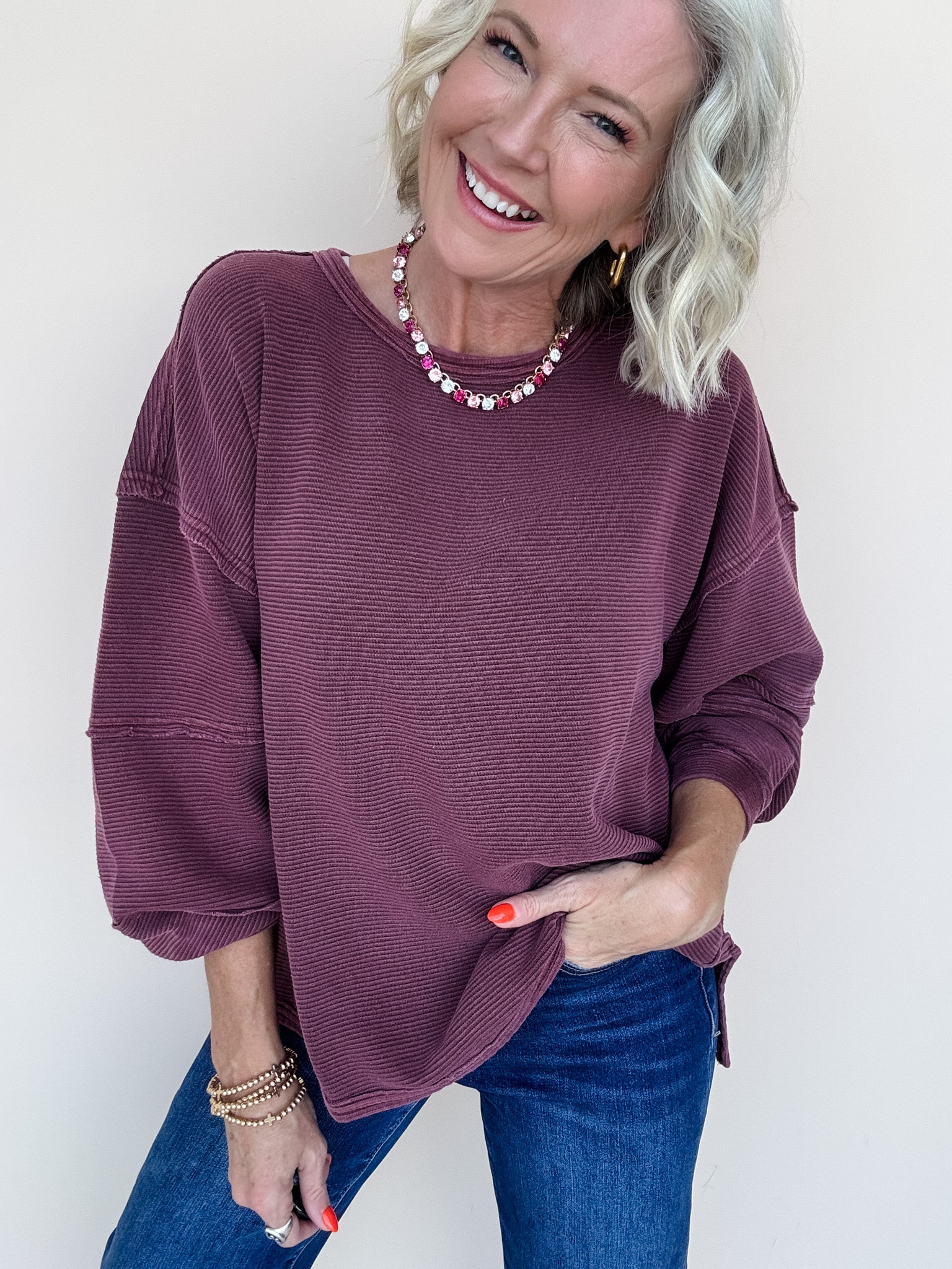 Right at Home Ribbed Top | Maroon