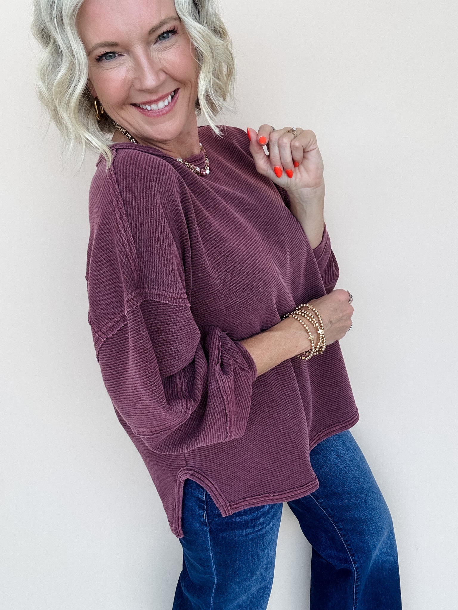 Right at Home Ribbed Top | Maroon