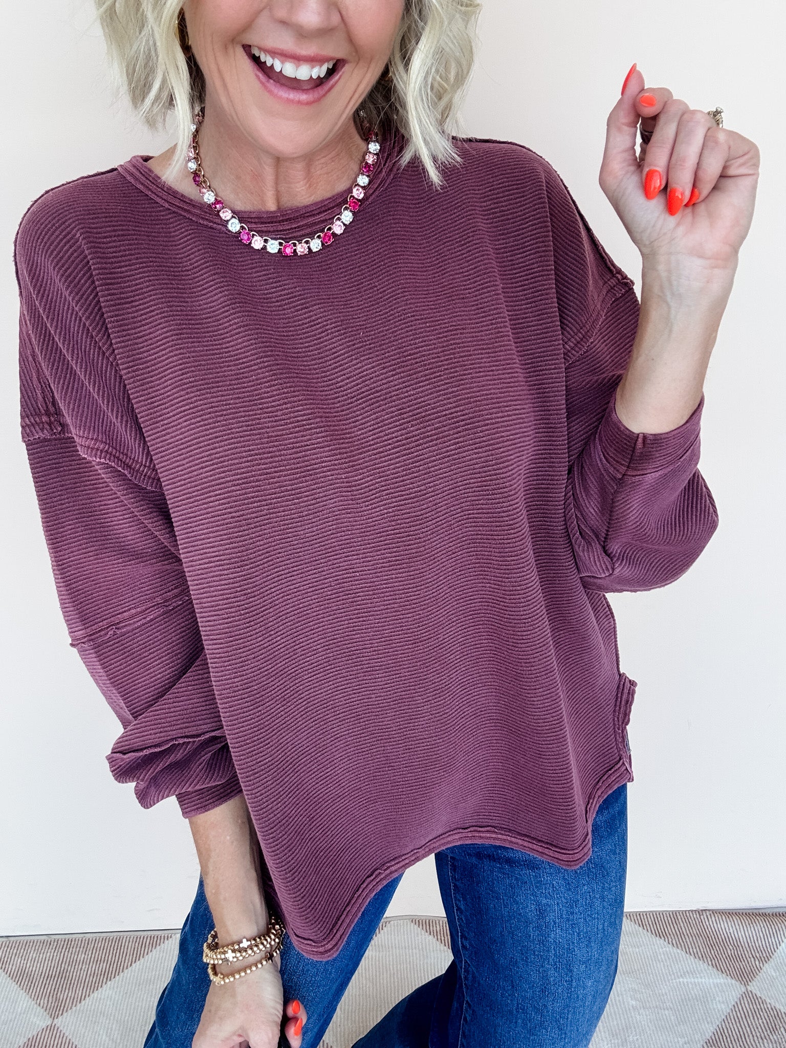 Right at Home Ribbed Top | Maroon