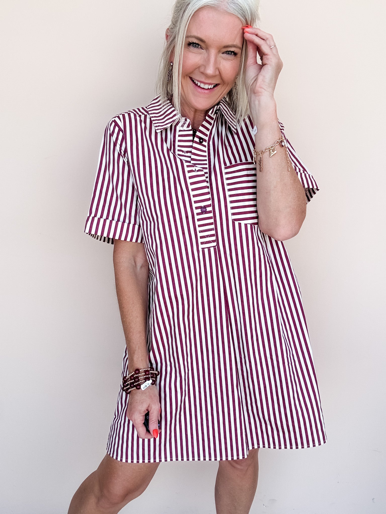 Reese Striped Dress | Burgundy