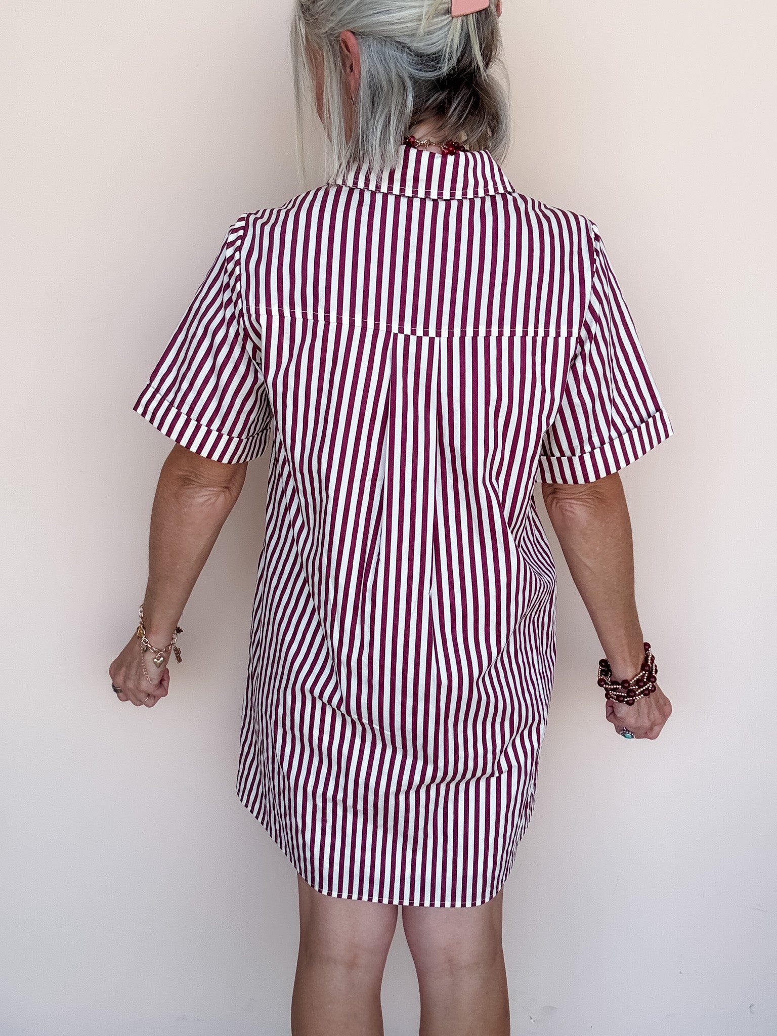 Reese Striped Dress | Burgundy