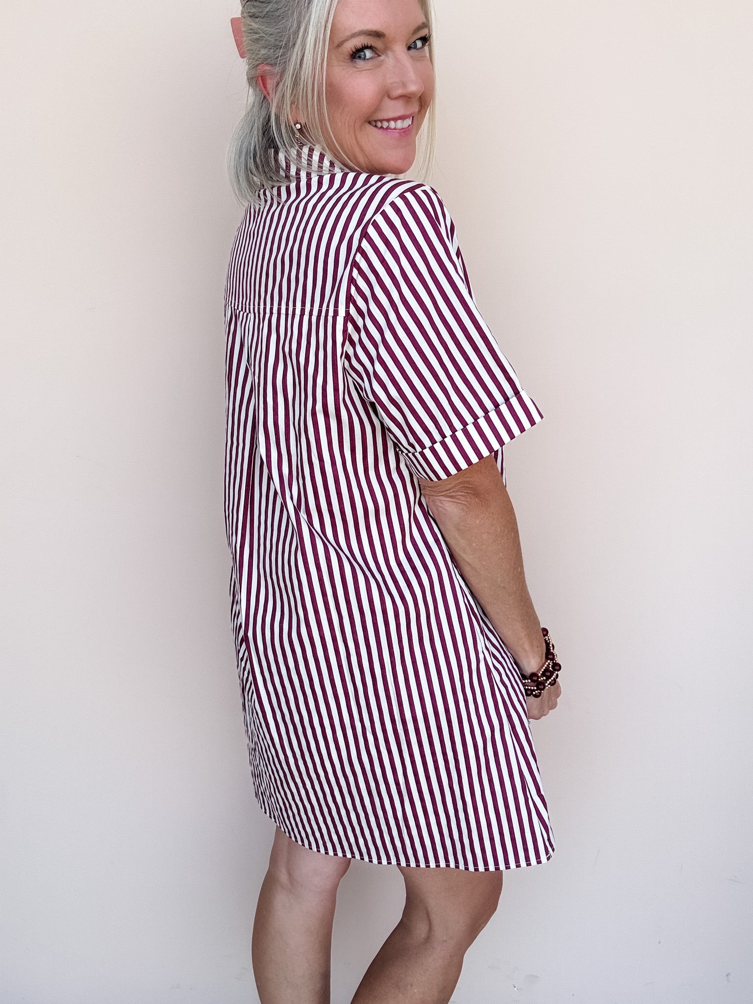 Reese Striped Dress | Burgundy