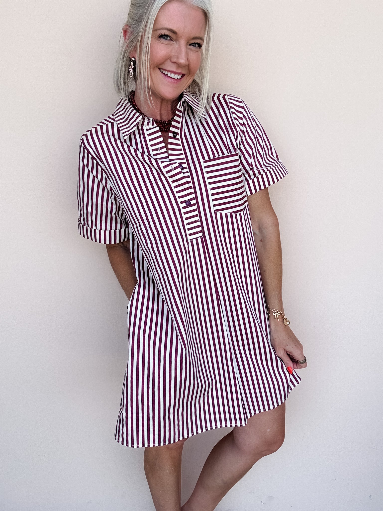 Reese Striped Dress | Burgundy