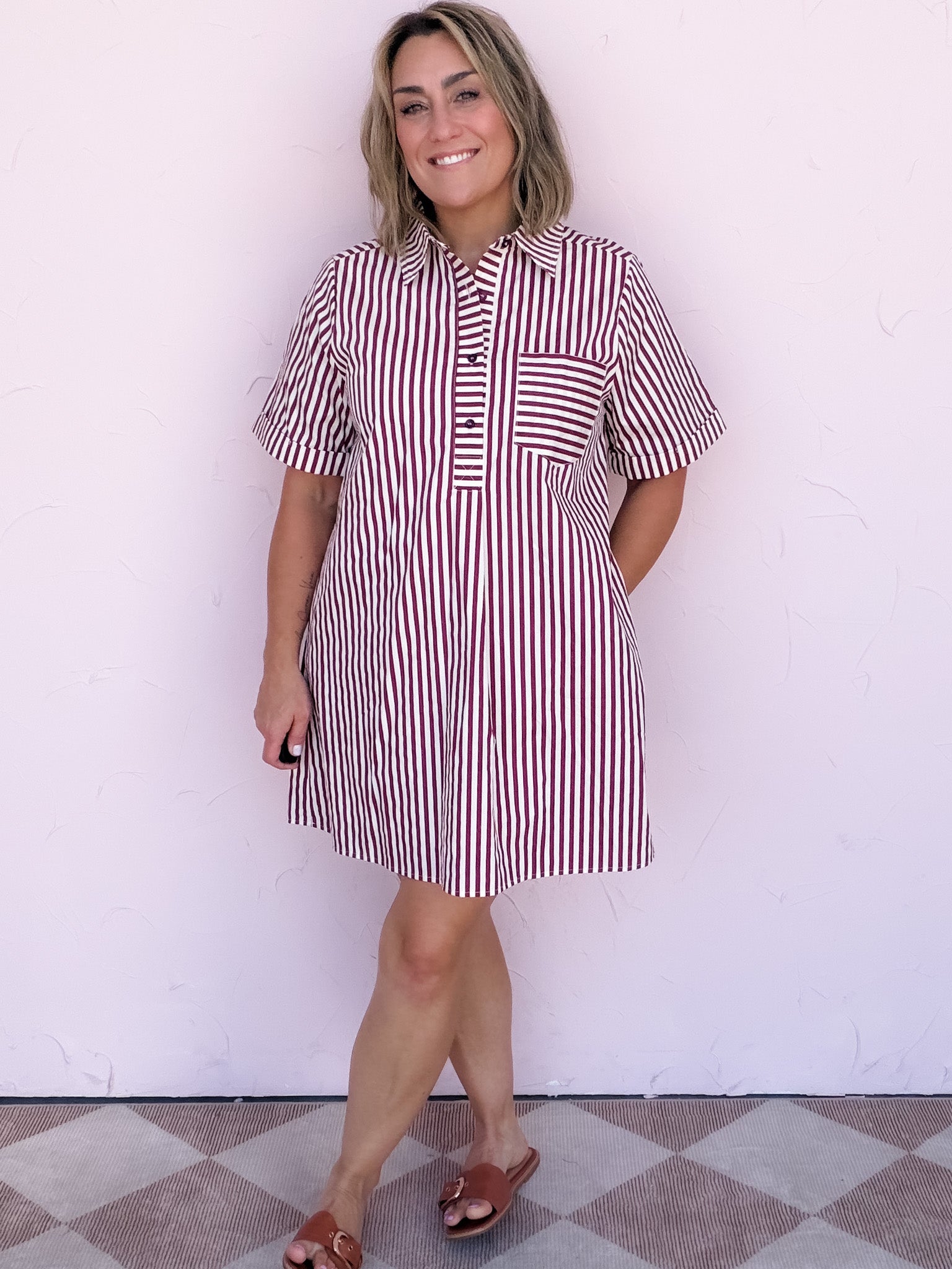 Reese Striped Dress | Burgundy