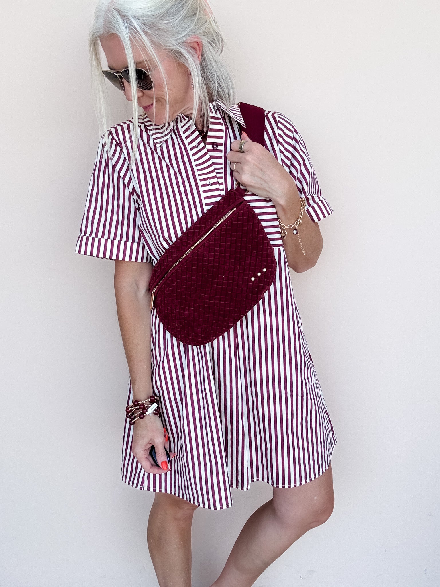 Reese Striped Dress | Burgundy