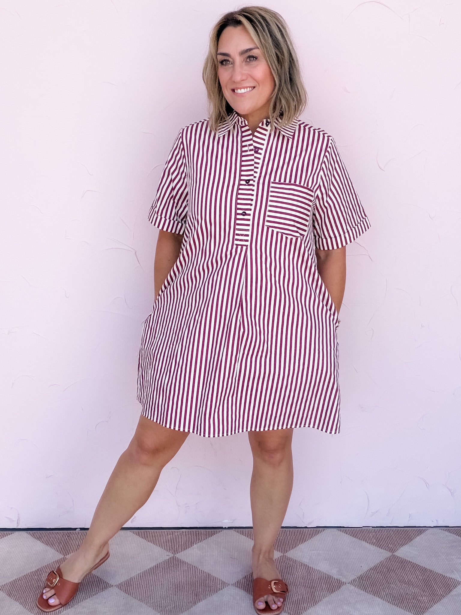 Reese Striped Dress | Burgundy