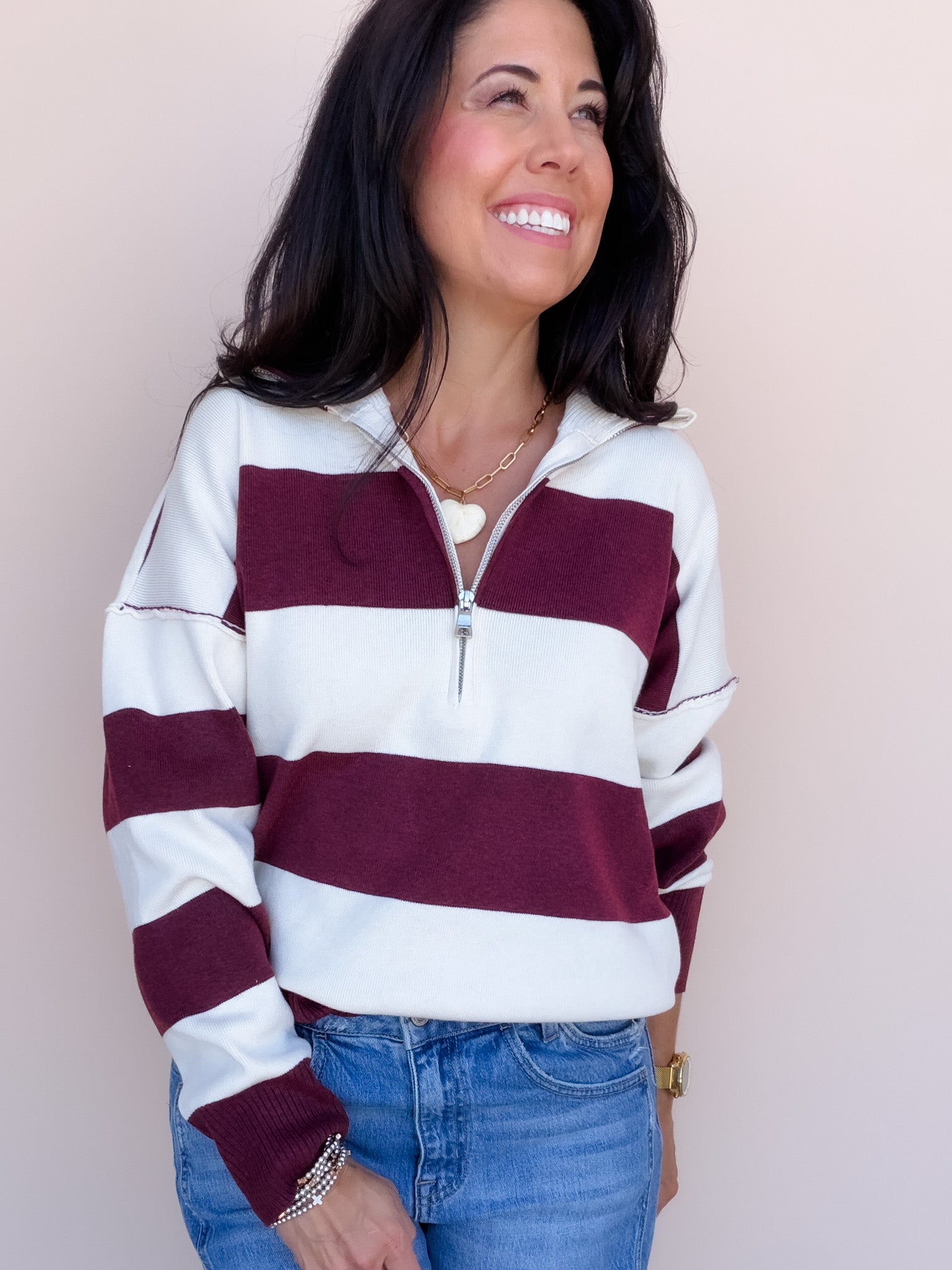 Hype the Stripes Sweater | Burgundy
