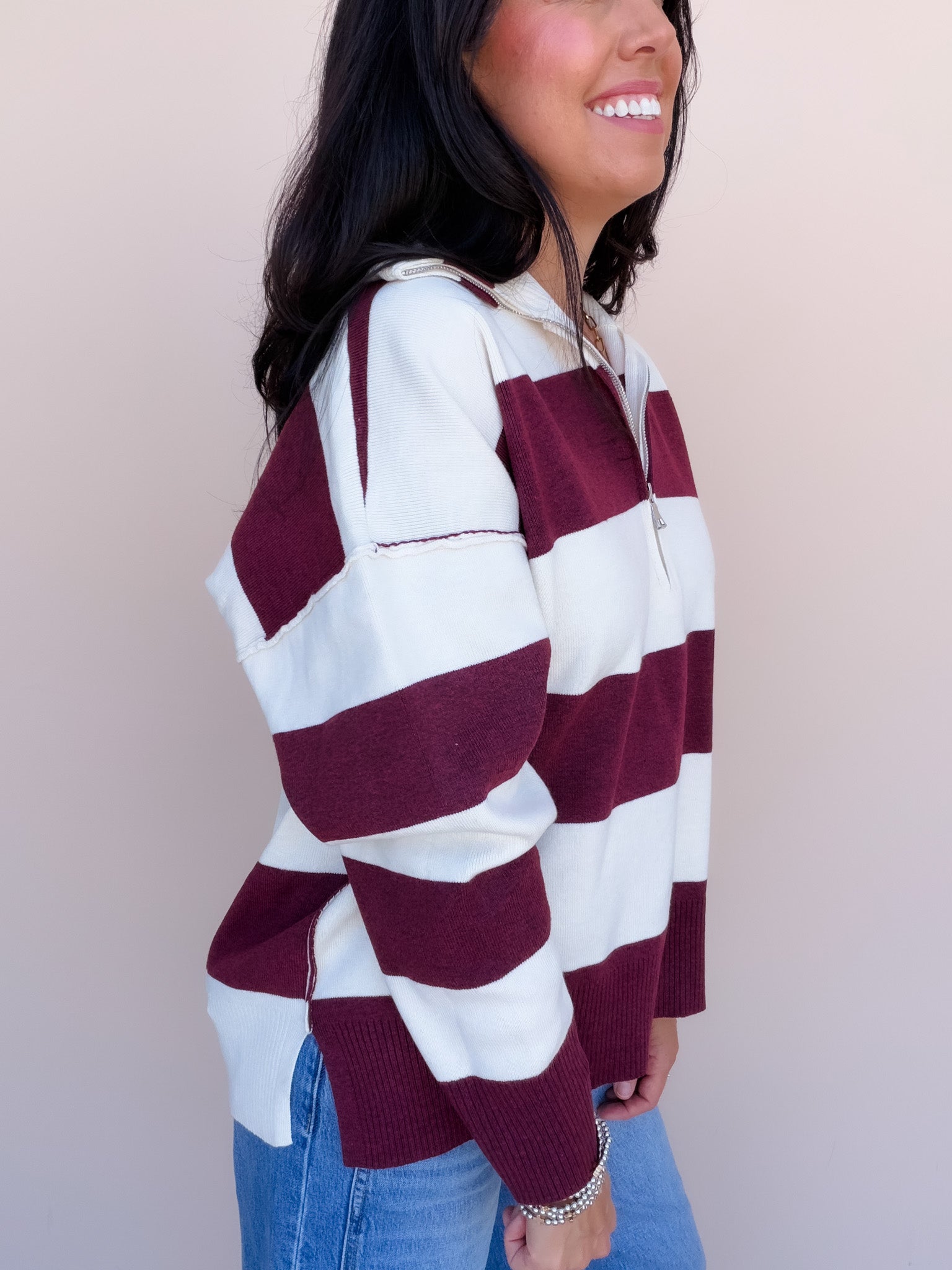 Hype the Stripes Sweater | Burgundy