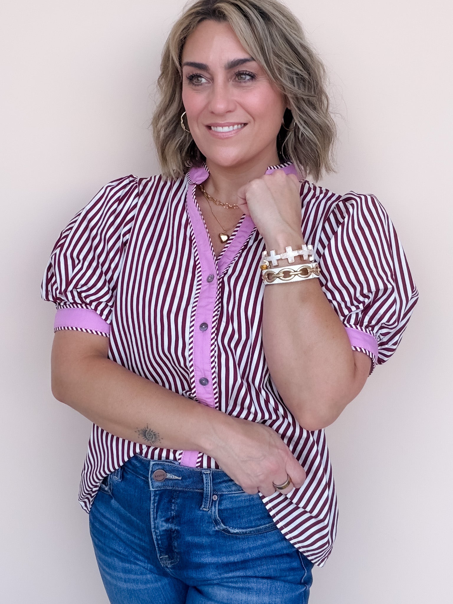 Storyline Stripe Top | Burgundy