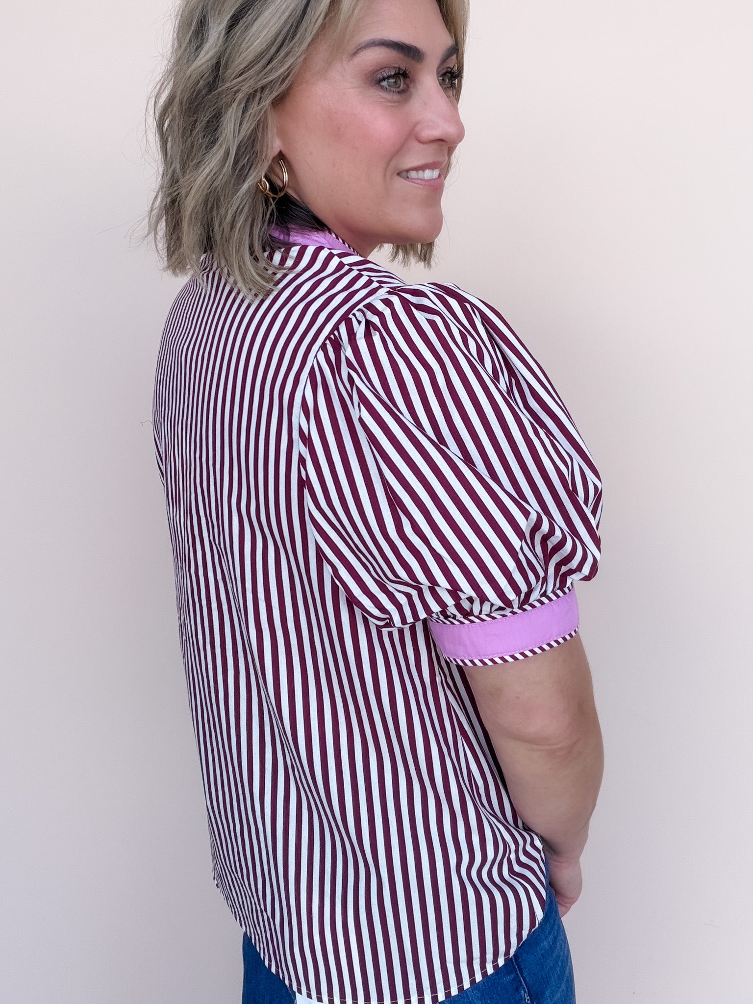 Storyline Stripe Top | Burgundy
