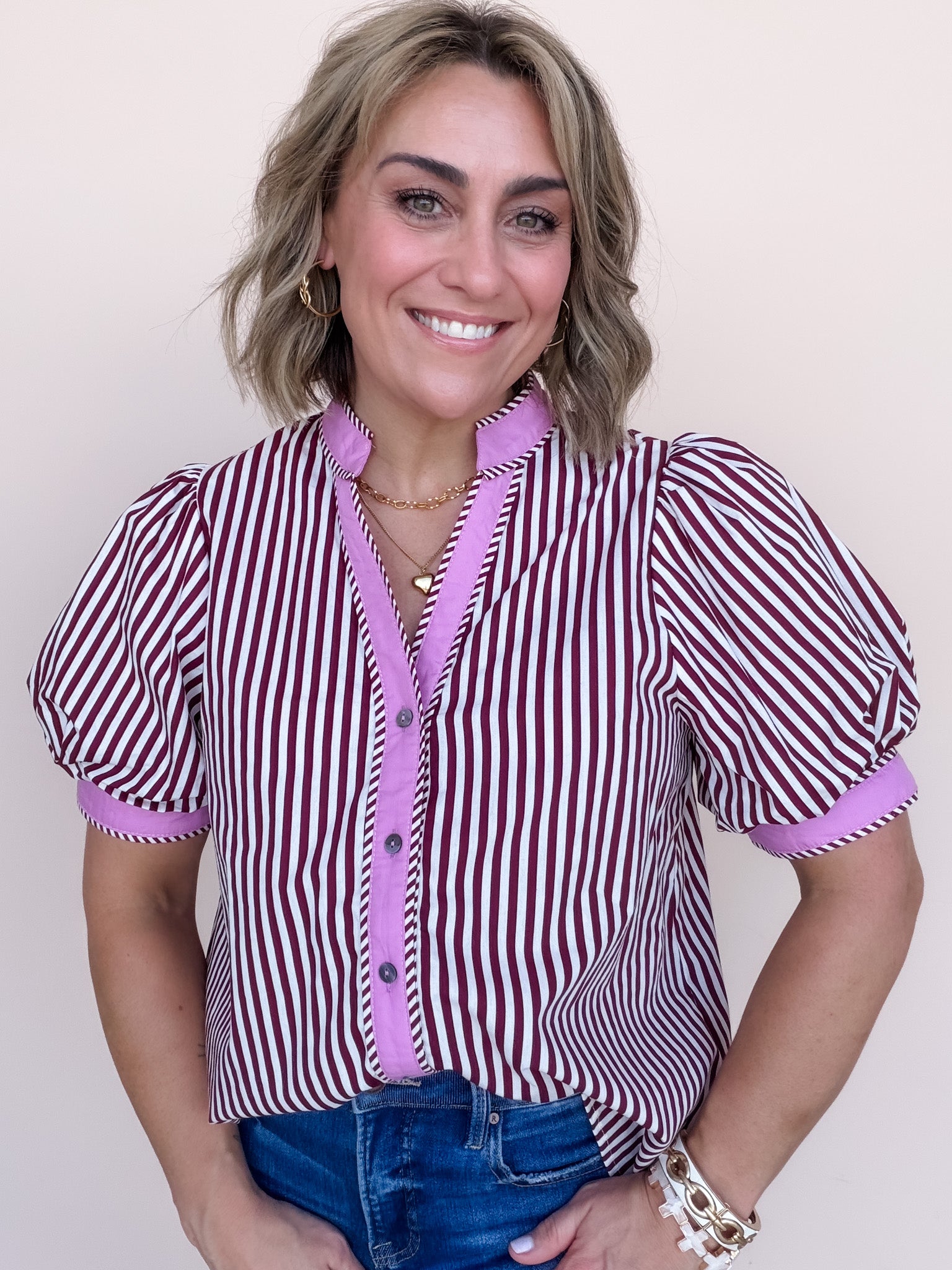 Storyline Stripe Top | Burgundy