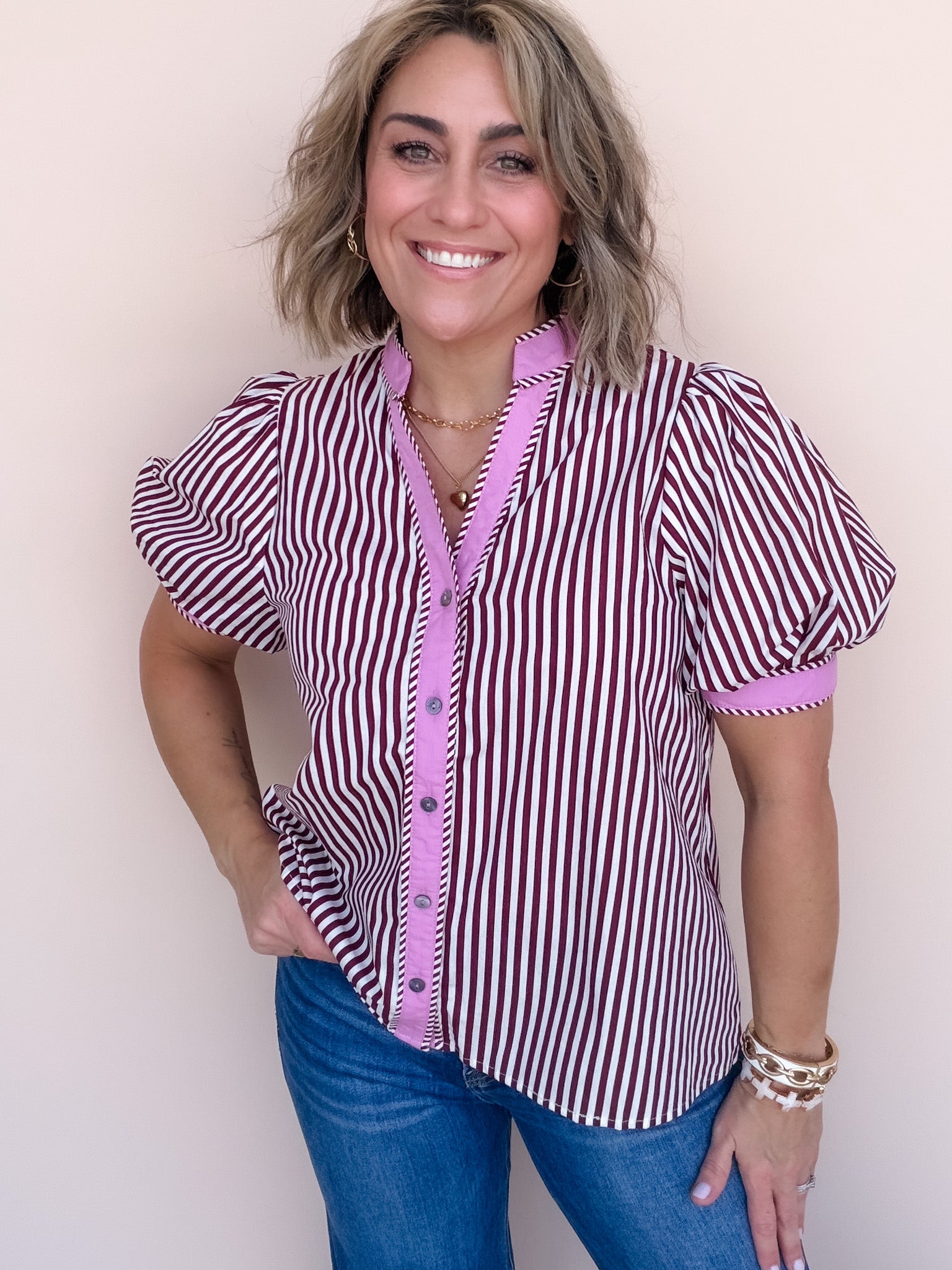 Storyline Stripe Top | Burgundy