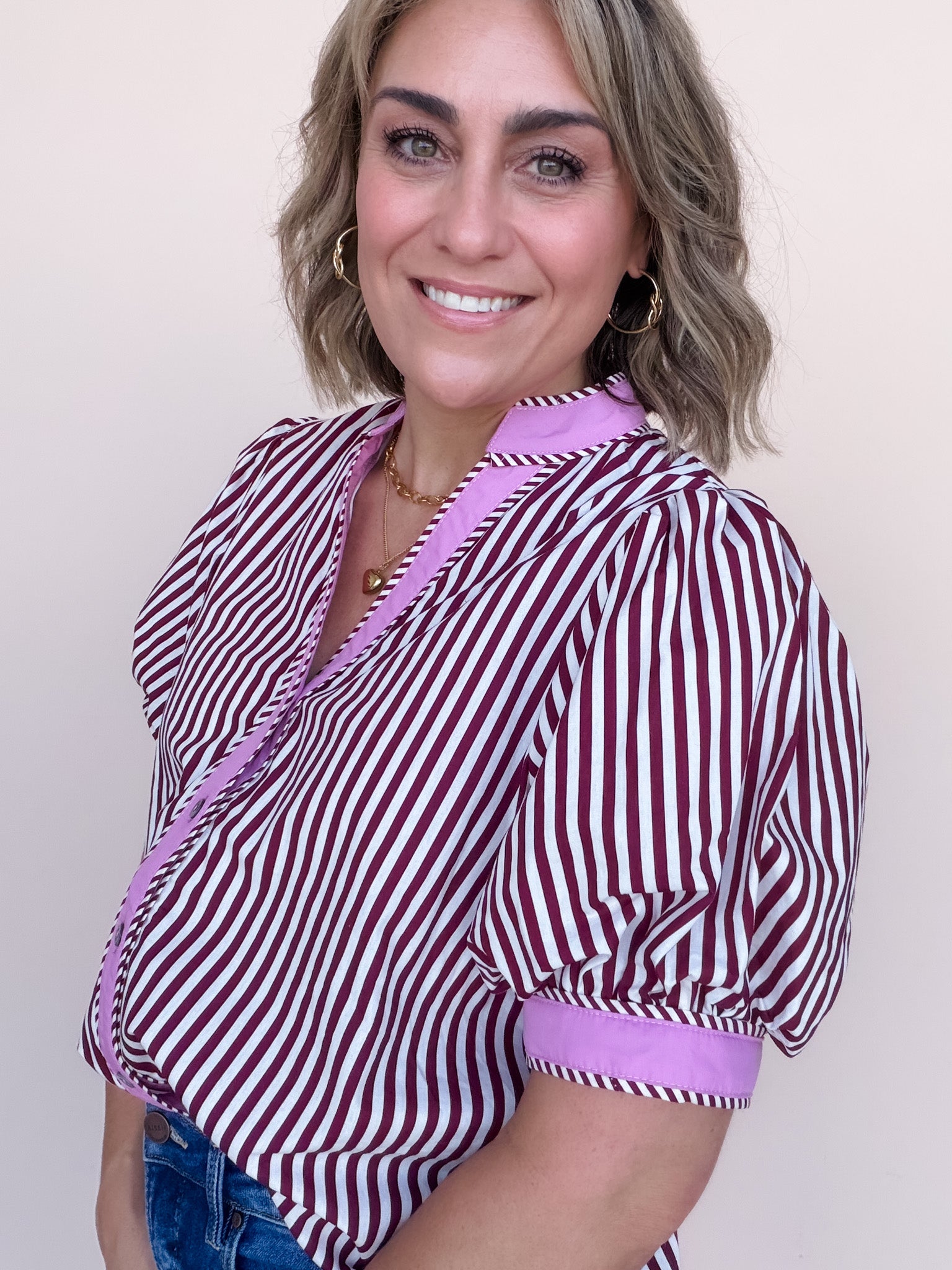 Storyline Stripe Top | Burgundy