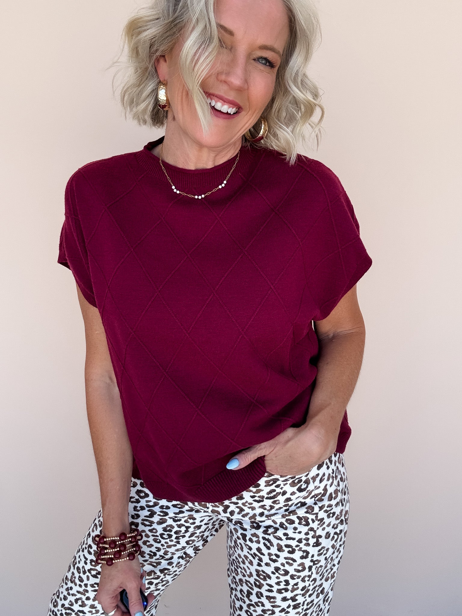 Diamond Ridge Knit Top | Wine