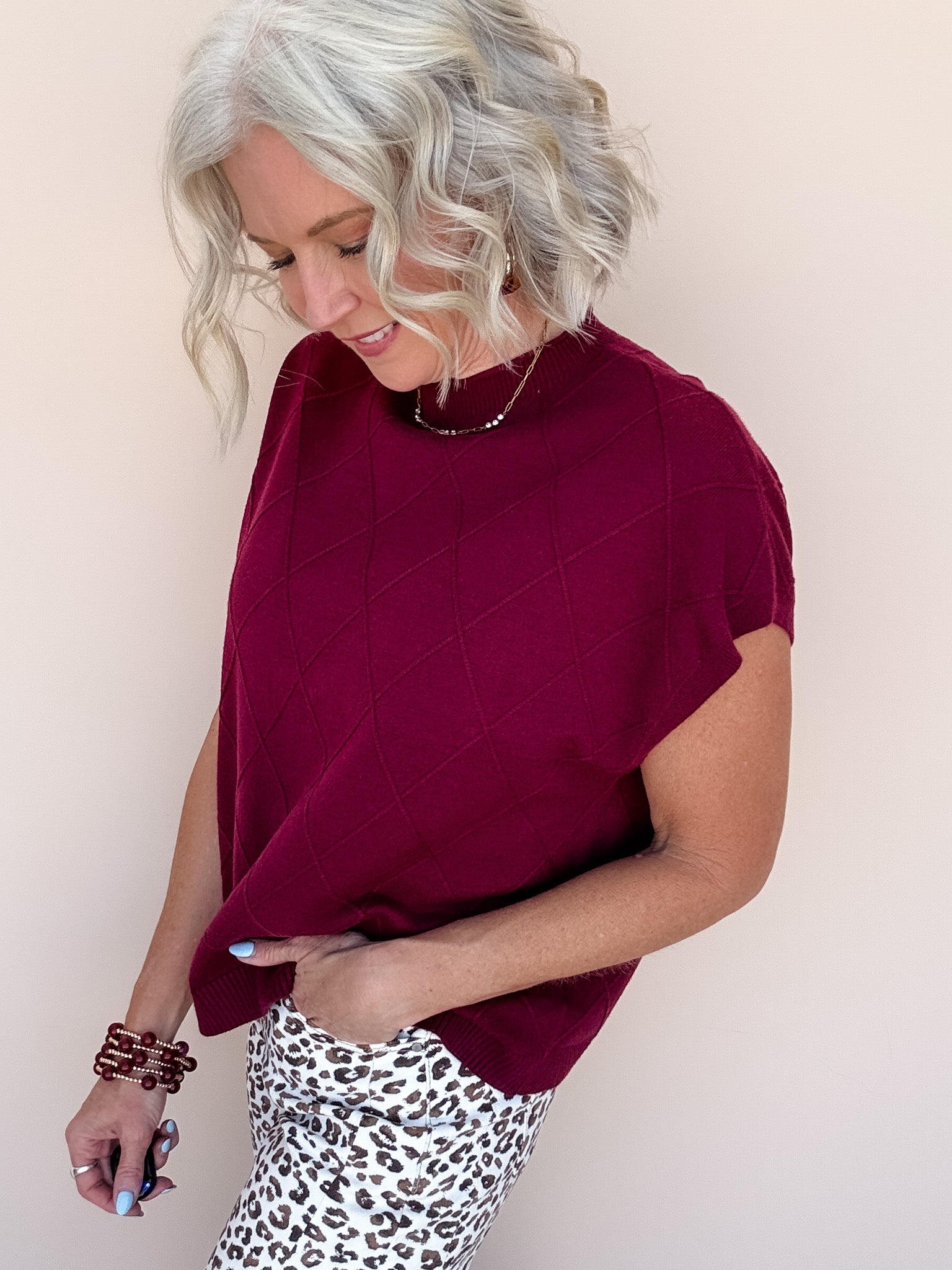 Diamond Ridge Knit Top | Wine