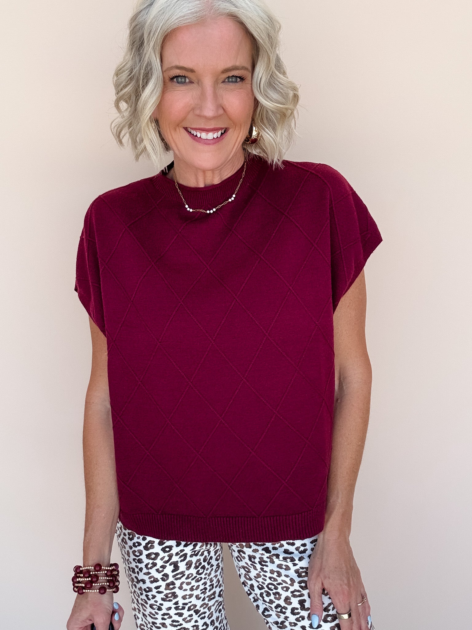 Diamond Ridge Knit Top | Wine