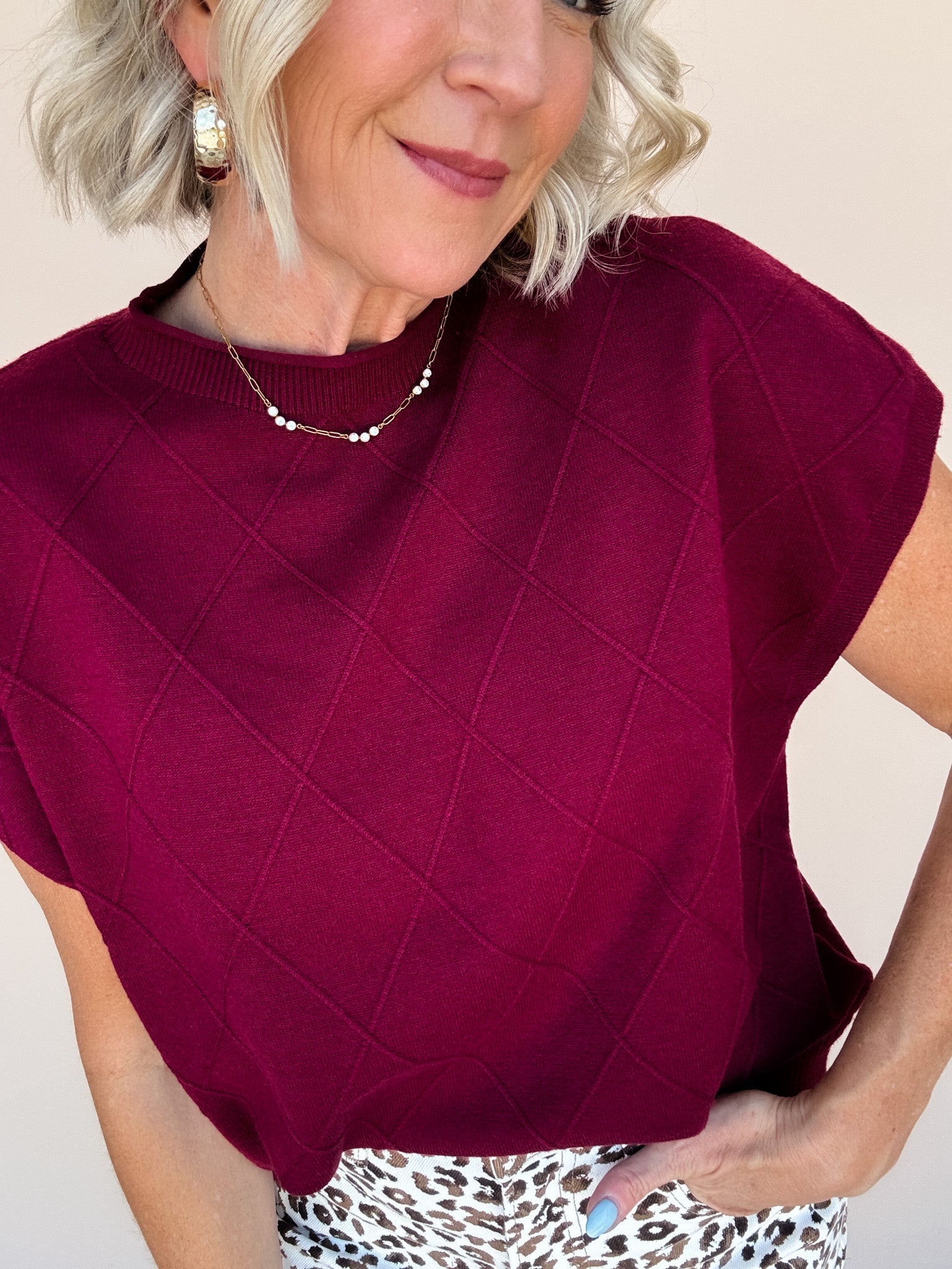 Diamond Ridge Knit Top | Wine