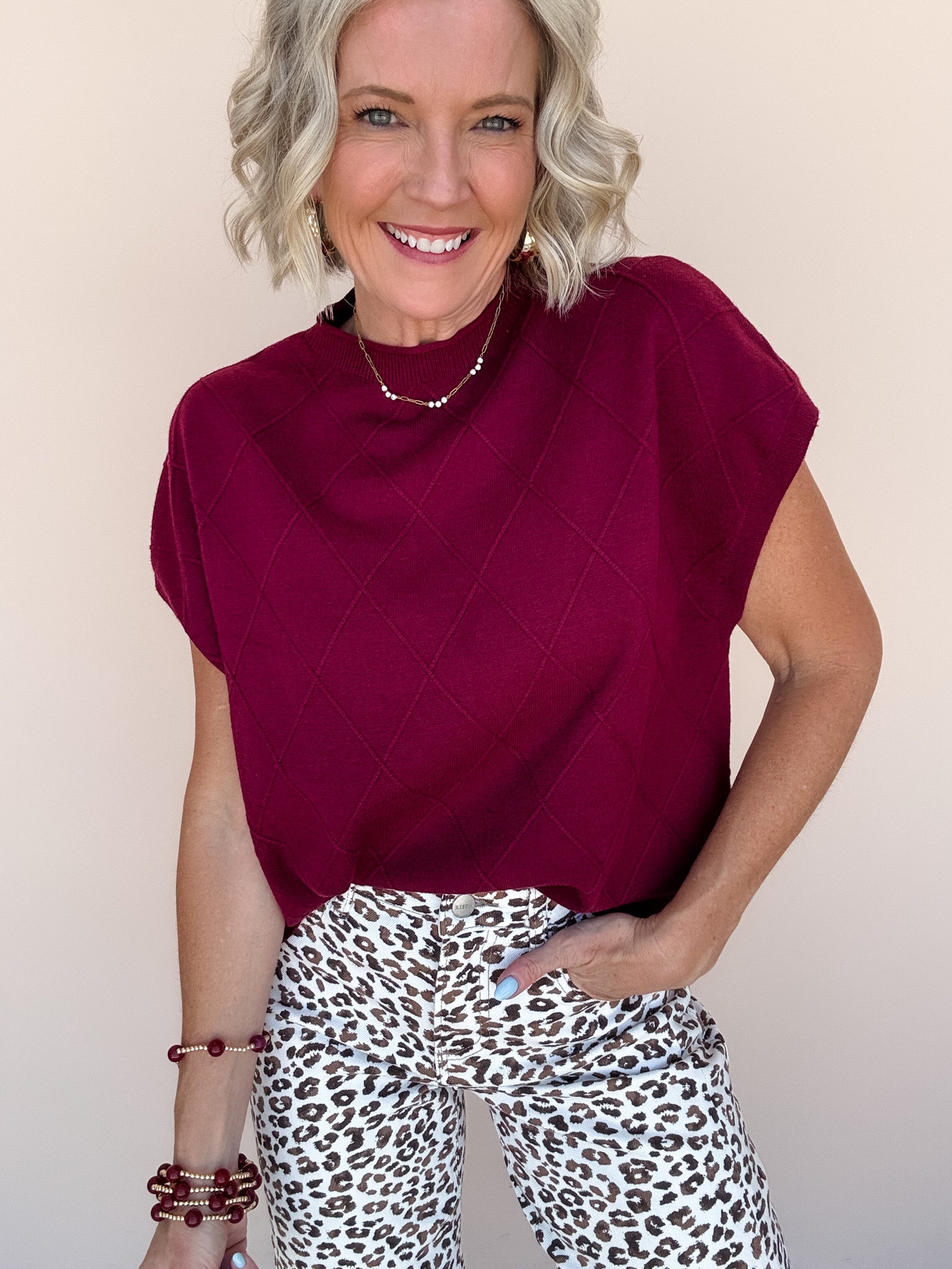 Diamond Ridge Knit Top | Wine
