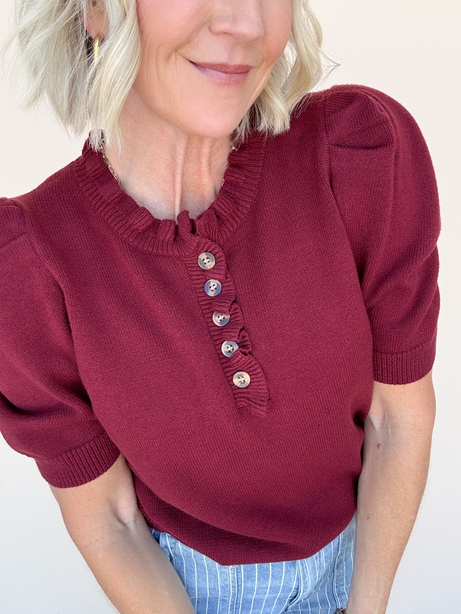Come Home Ruffled Sweater | Maroon