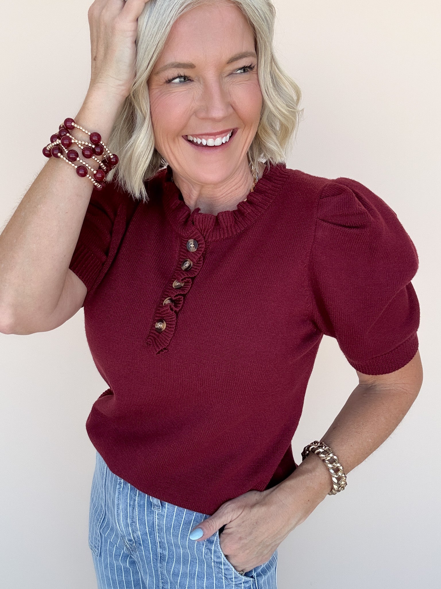 Come Home Ruffled Sweater | Maroon