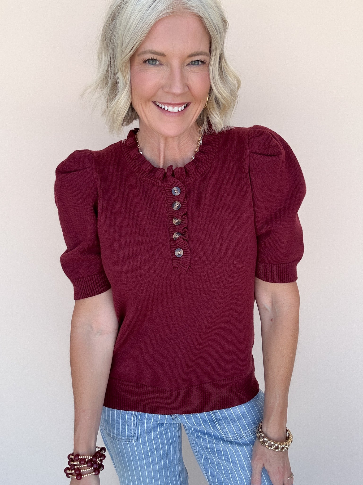 Come Home Ruffled Sweater | Maroon