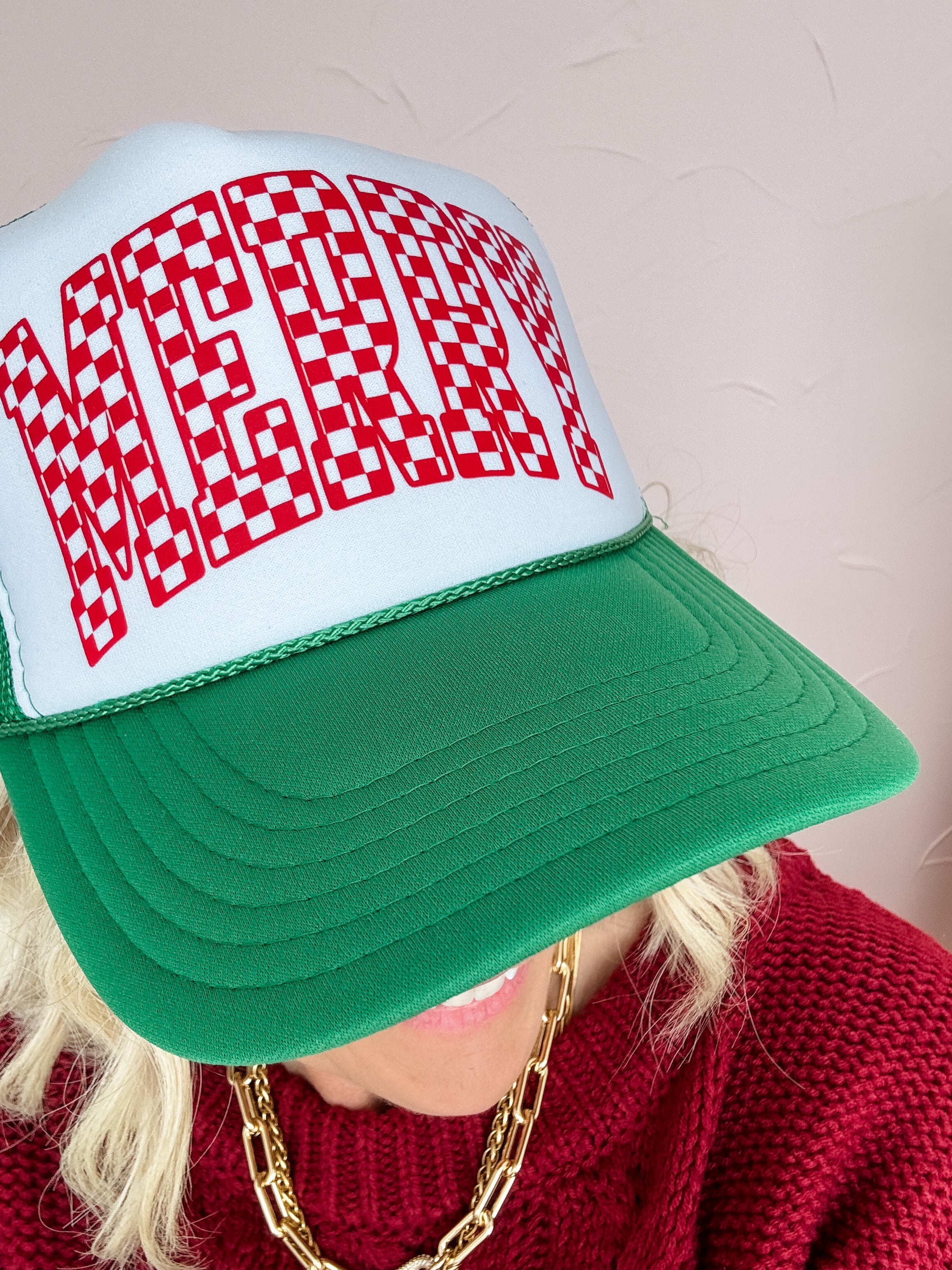 Checkered Merry Trucker Hat