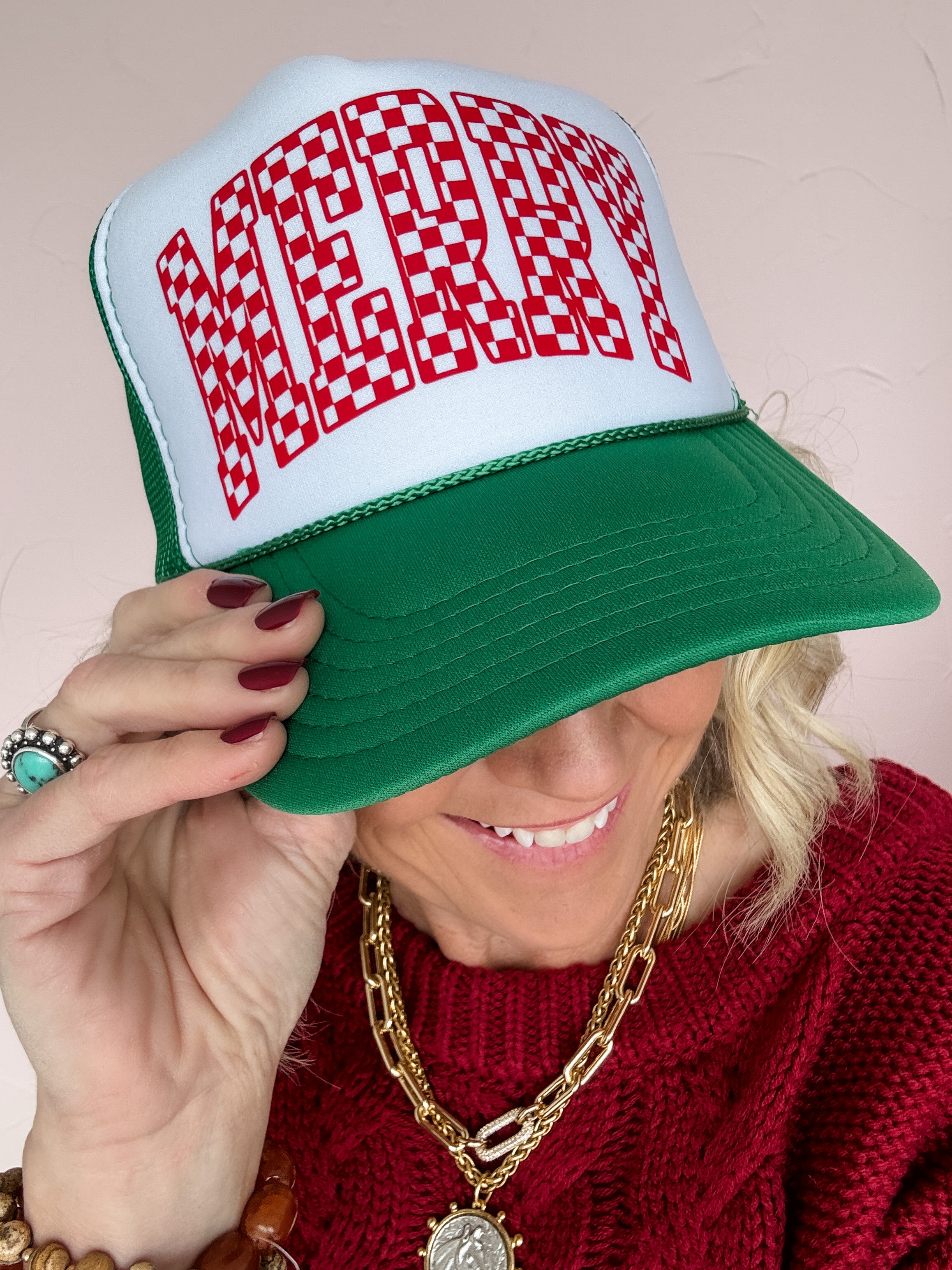 Checkered Merry Trucker Hat