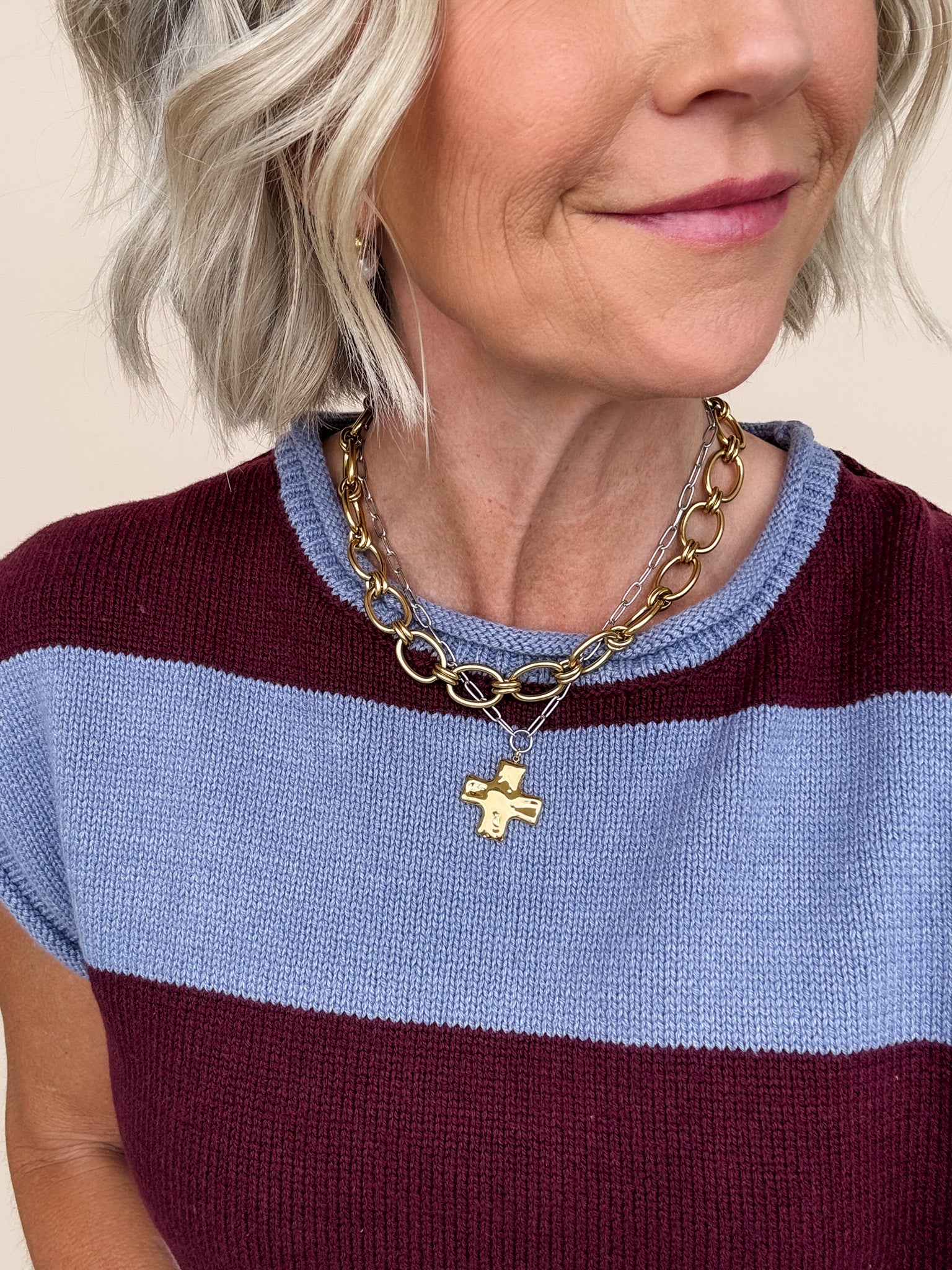 Modern Revival Cross Necklace | Two-Tone