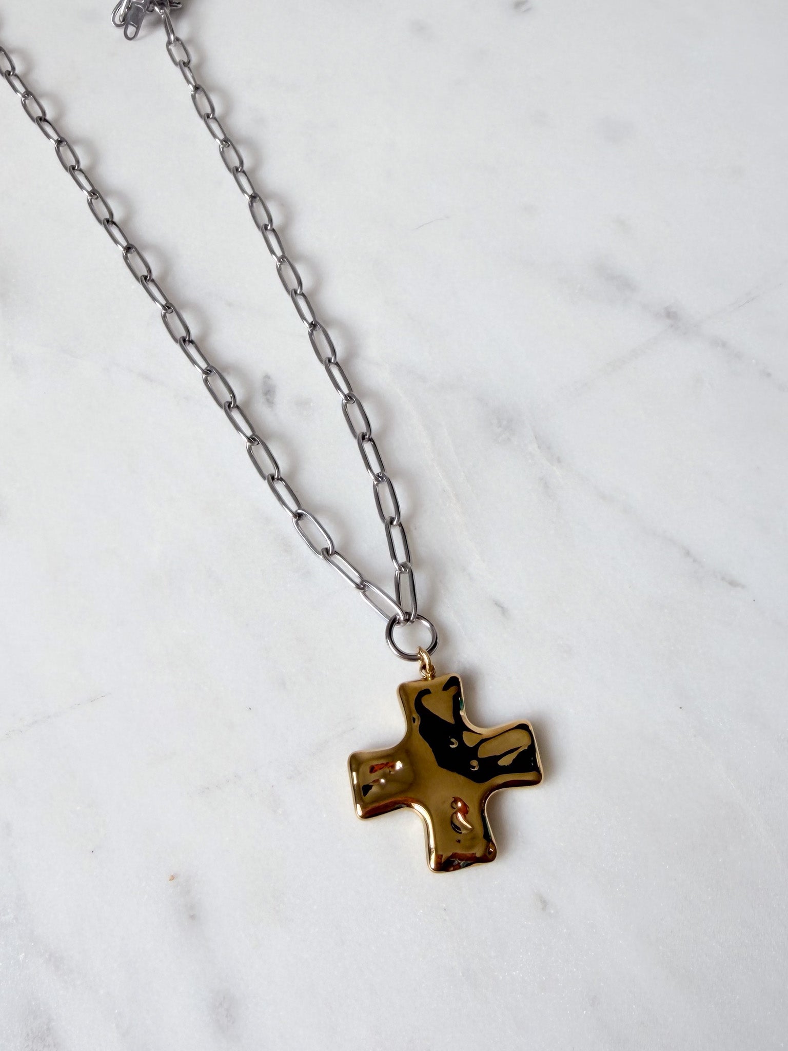 Modern Revival Cross Necklace | Two-Tone