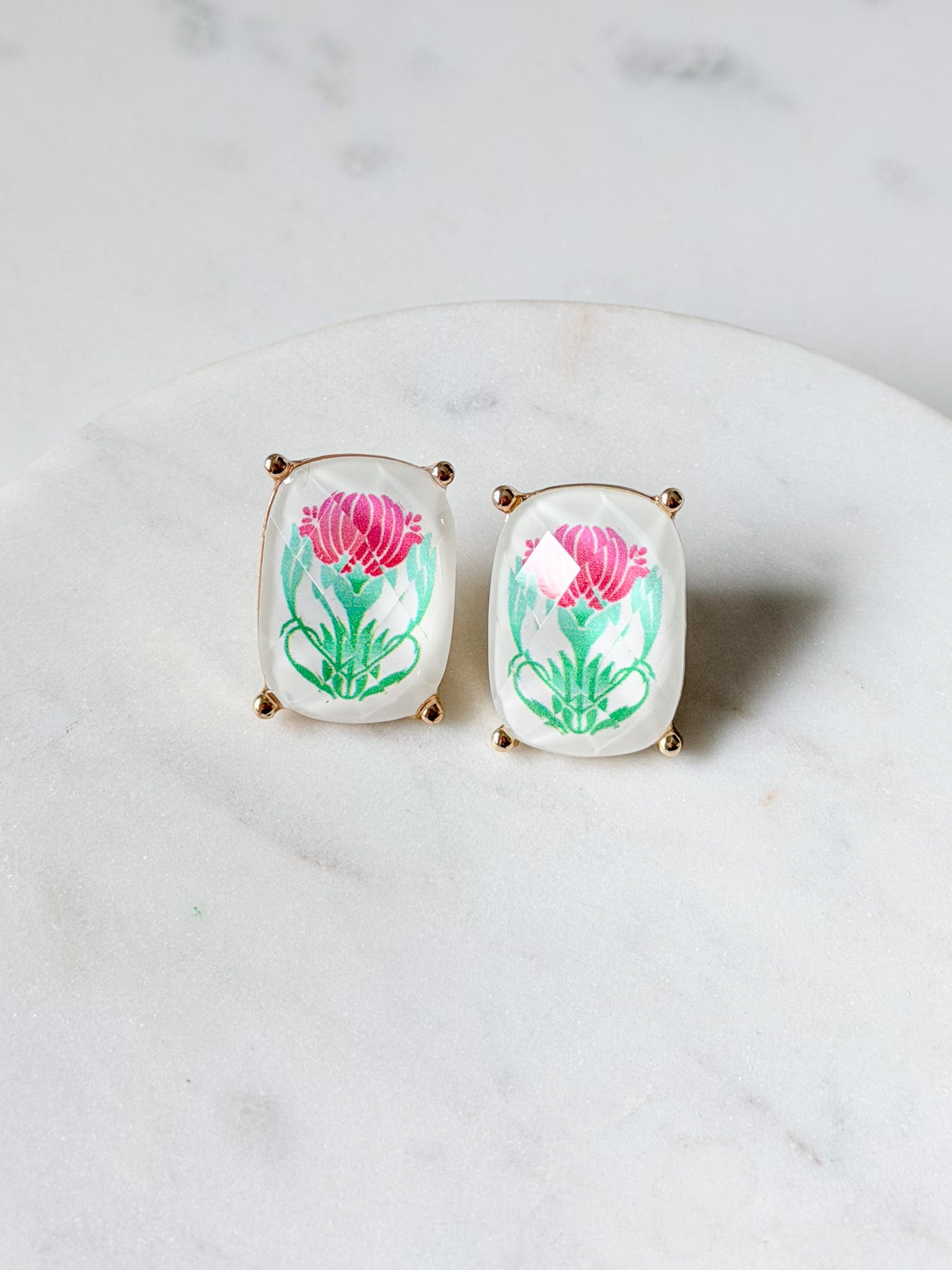 Mahjong Flower Tile Earrings