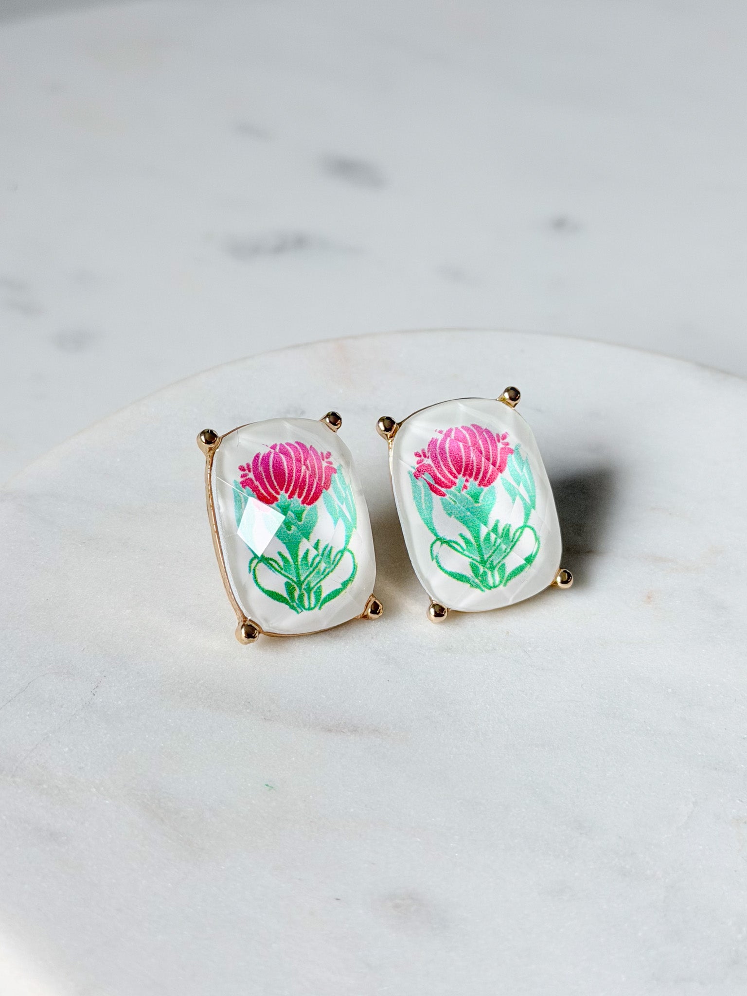 Mahjong Flower Tile Earrings