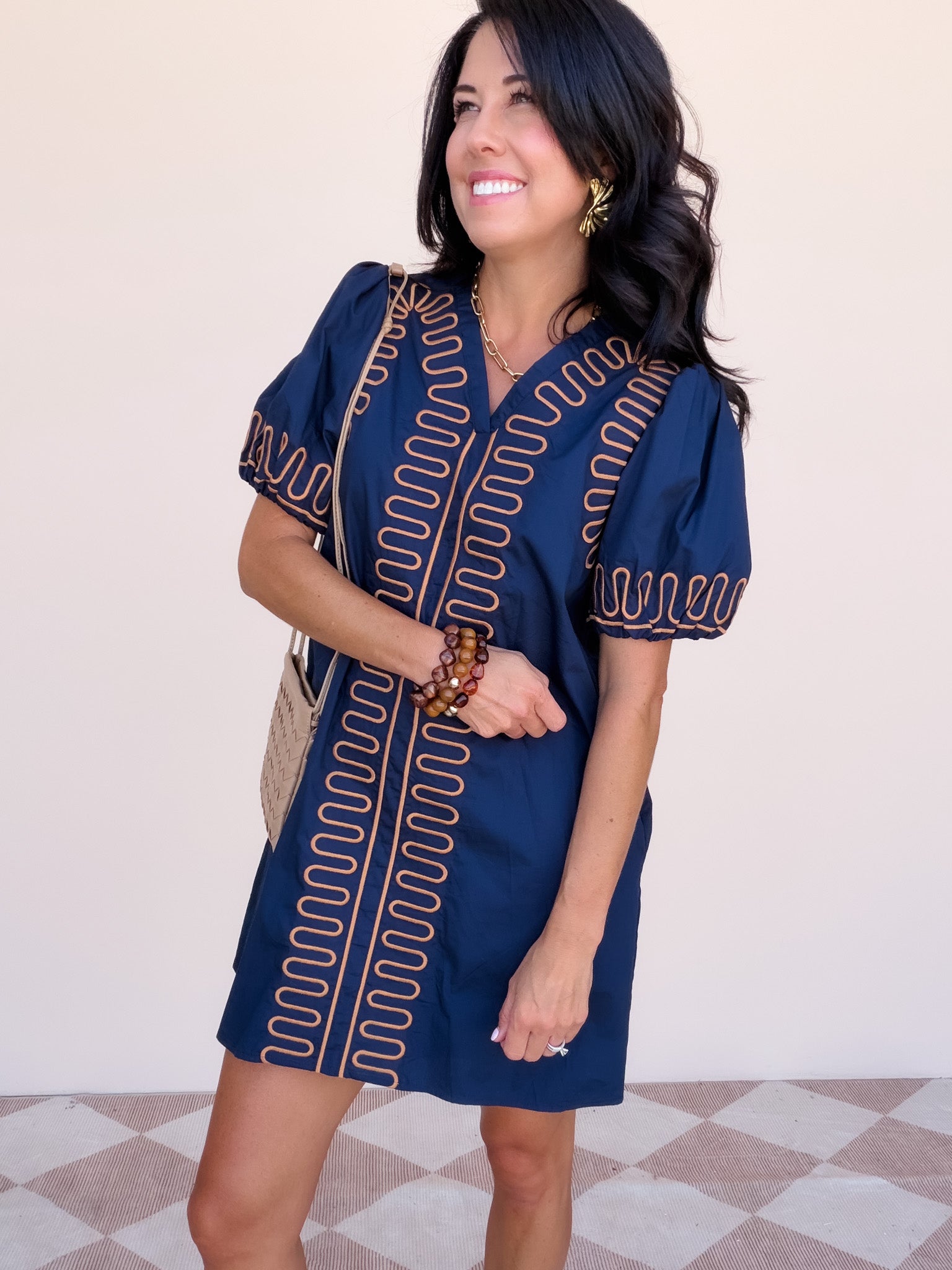 Sunburst Stitch Dress | Navy