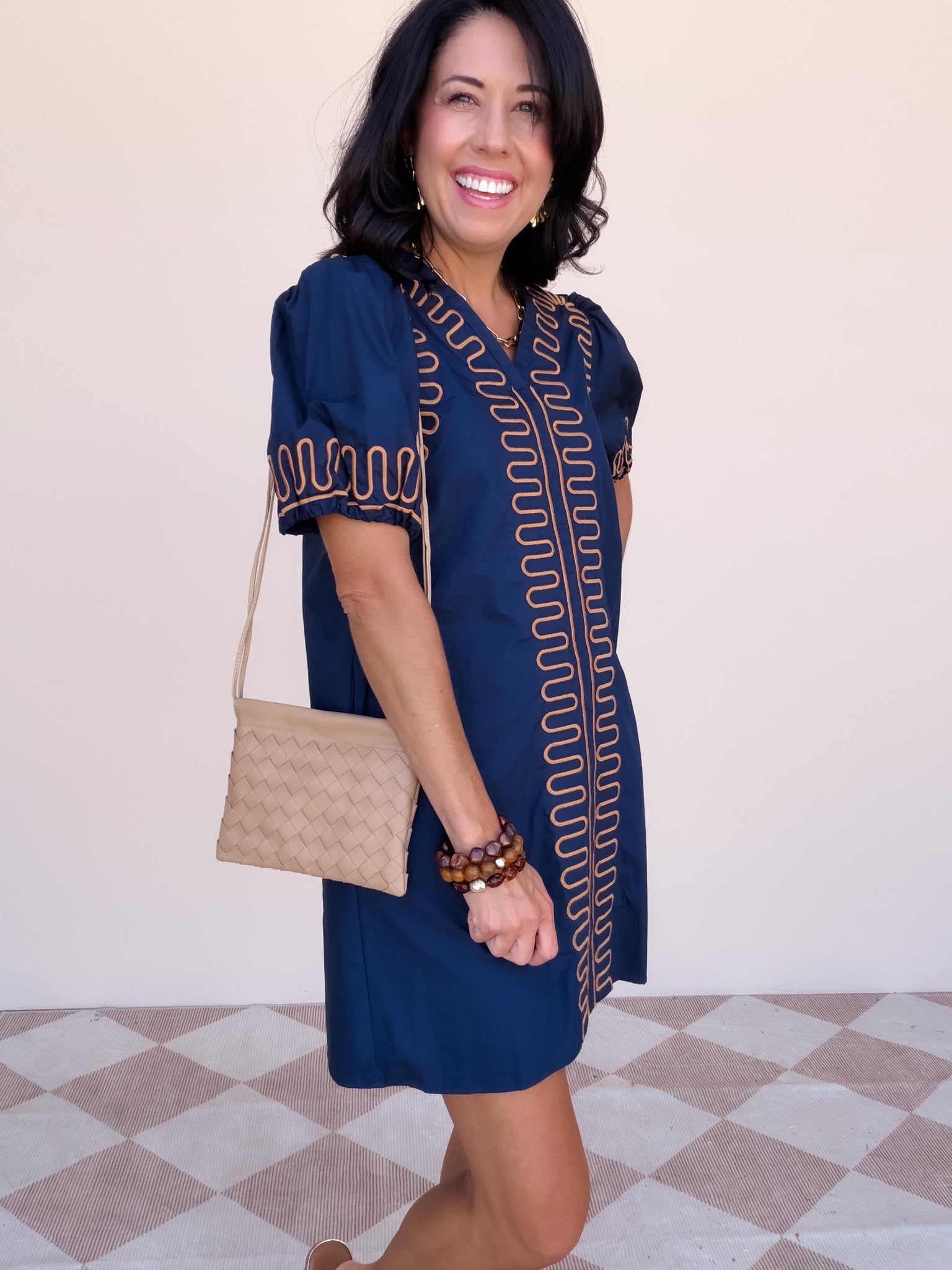 Sunburst Stitch Dress | Navy