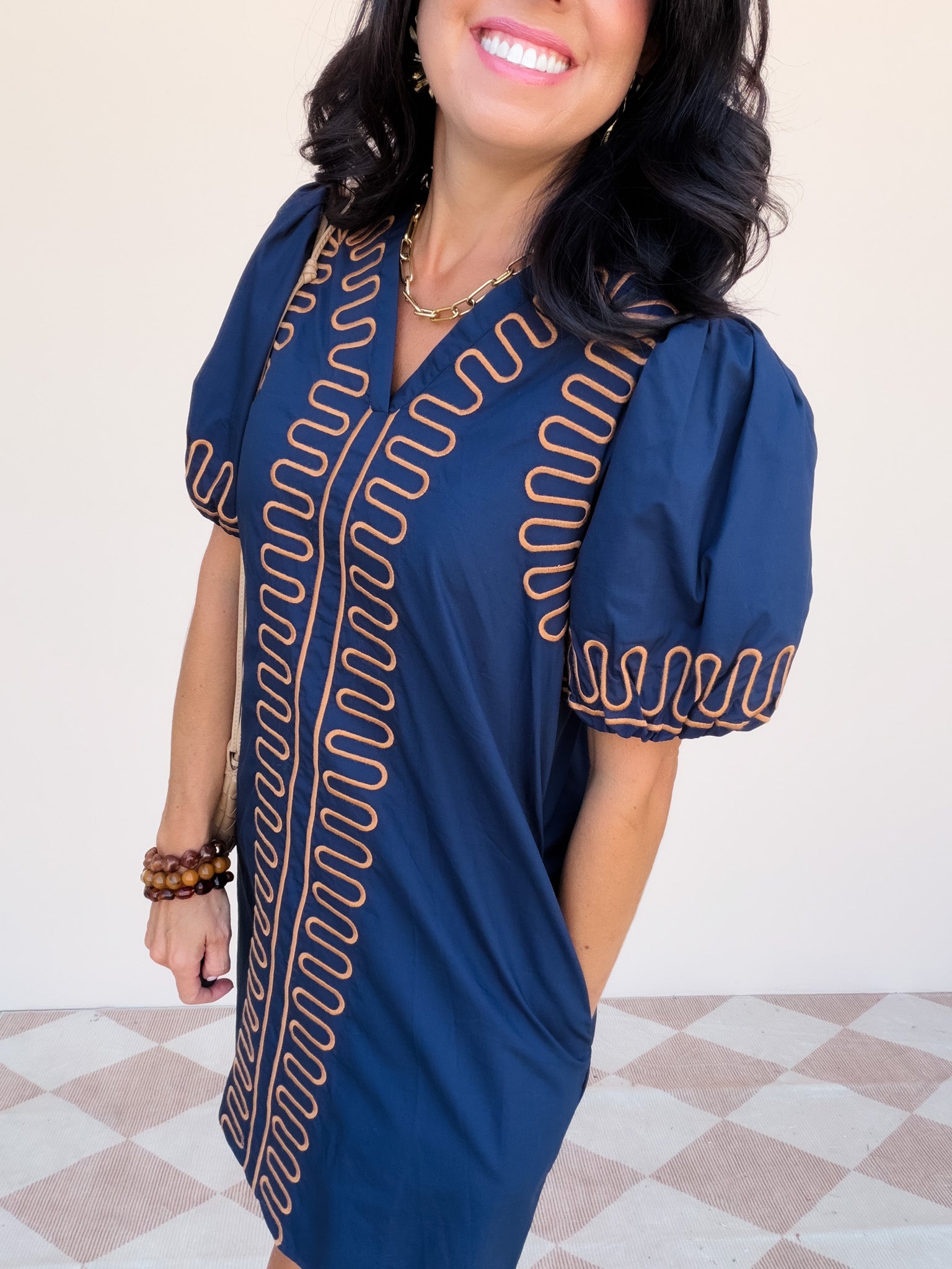 Sunburst Stitch Dress | Navy
