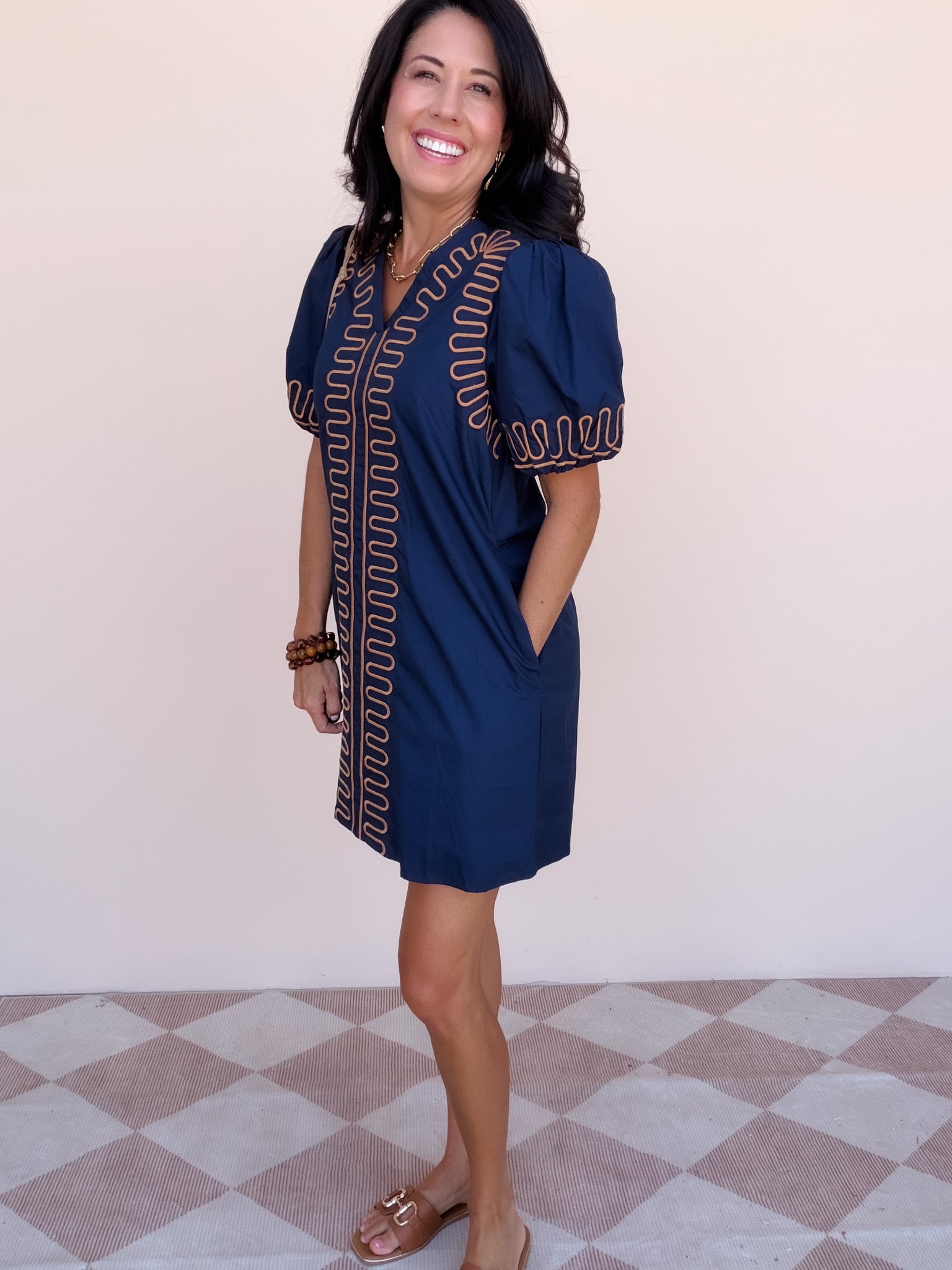 Sunburst Stitch Dress | Navy